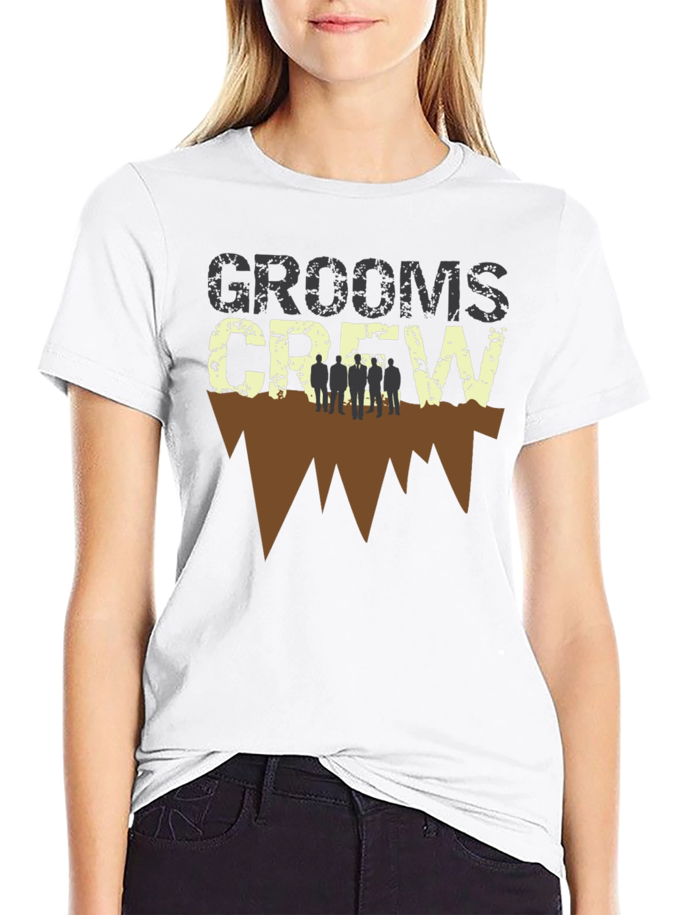 Grooms Crew Graphic Print Black T-Shirt