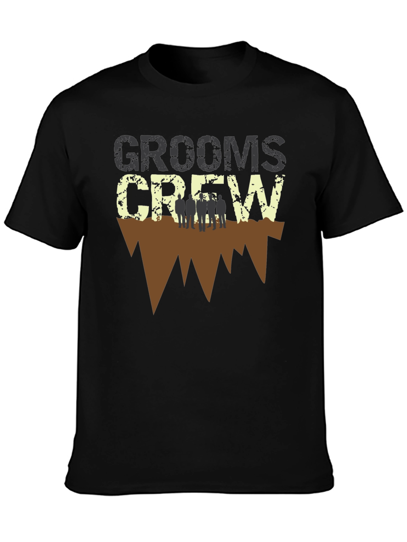 Grooms Crew Graphic Print Black T-Shirt
