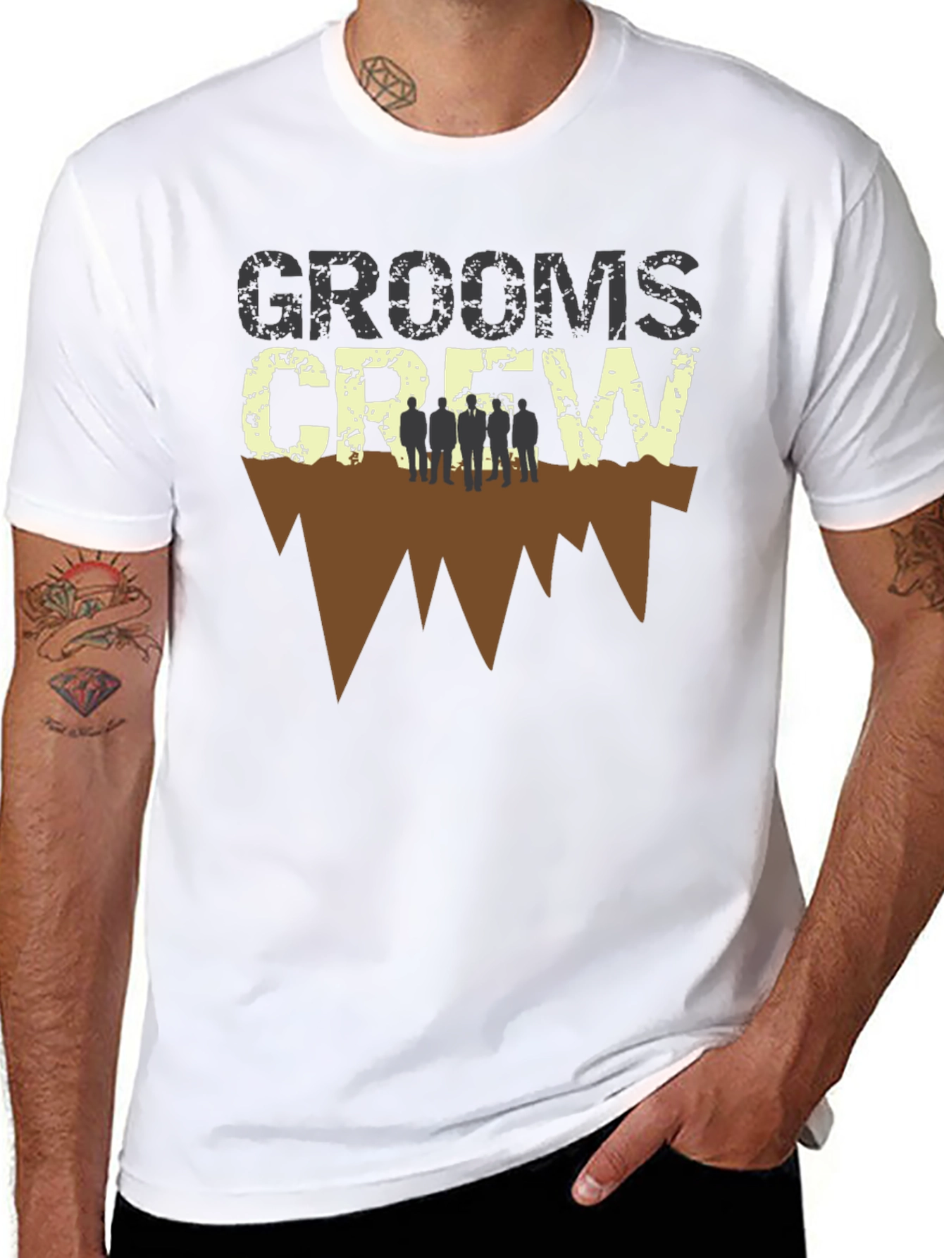 Grooms Crew Graphic Print Black T-Shirt