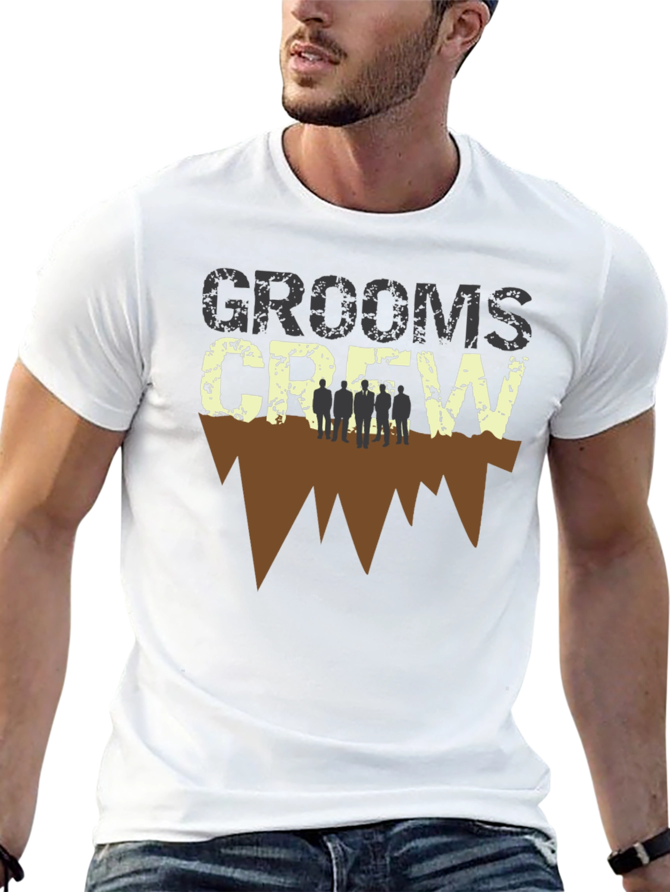Grooms Crew Graphic Print Black T-Shirt