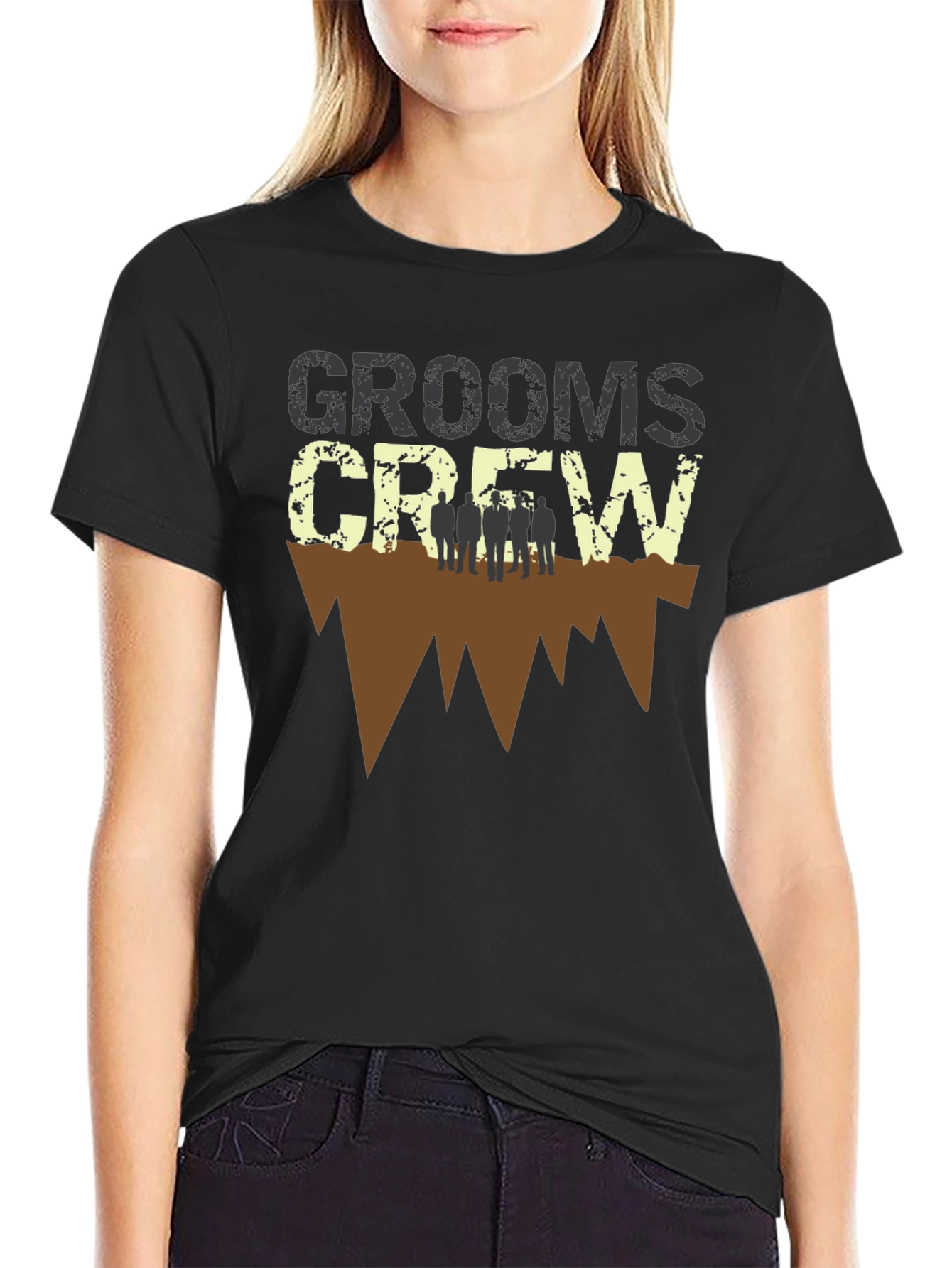 Grooms Crew Graphic Print Black T-Shirt