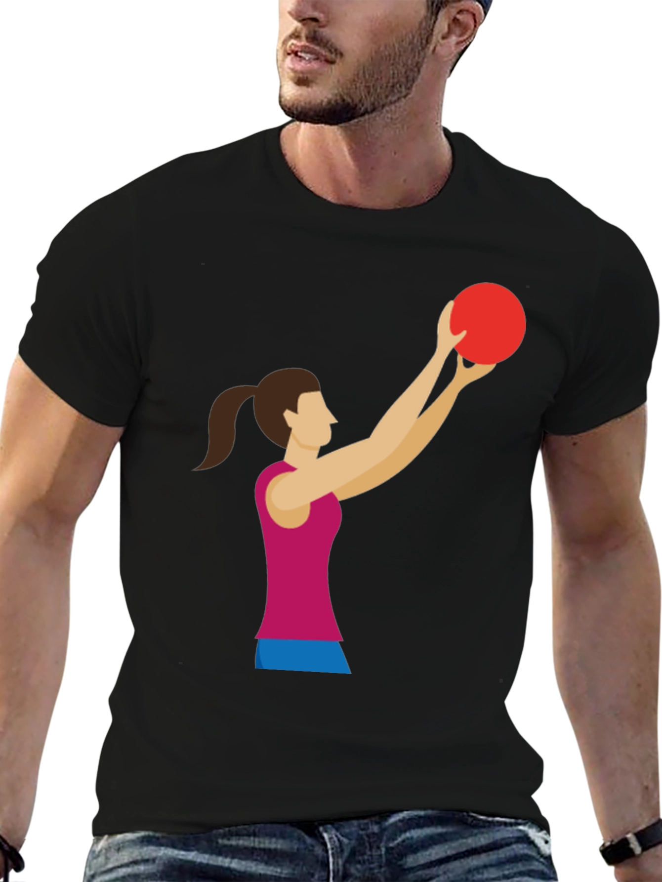 Graphic Tee: Woman Volleyball Player Black T-Shirt