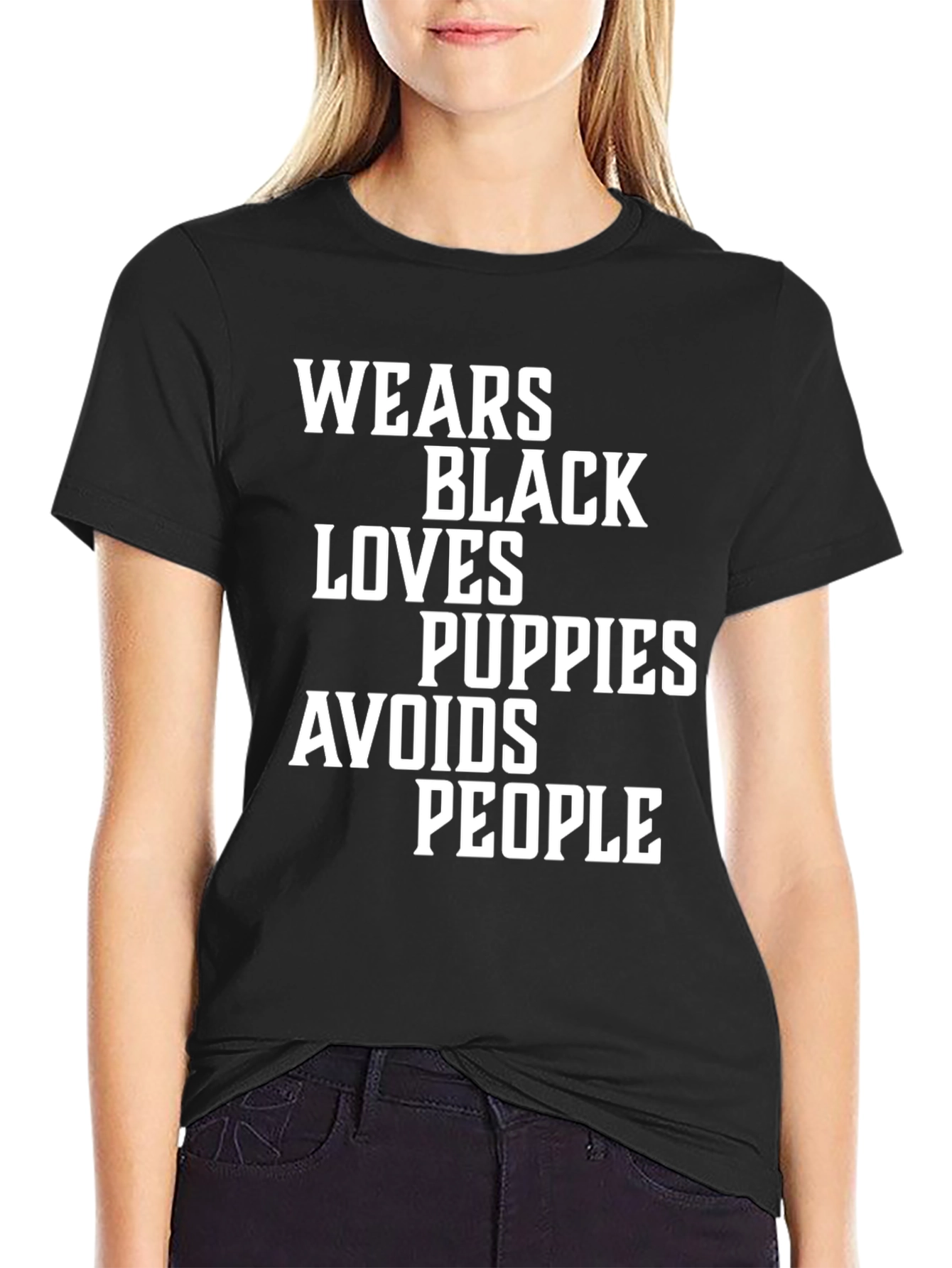 Wears Black Loves Puppies Avoids People T-Shirt