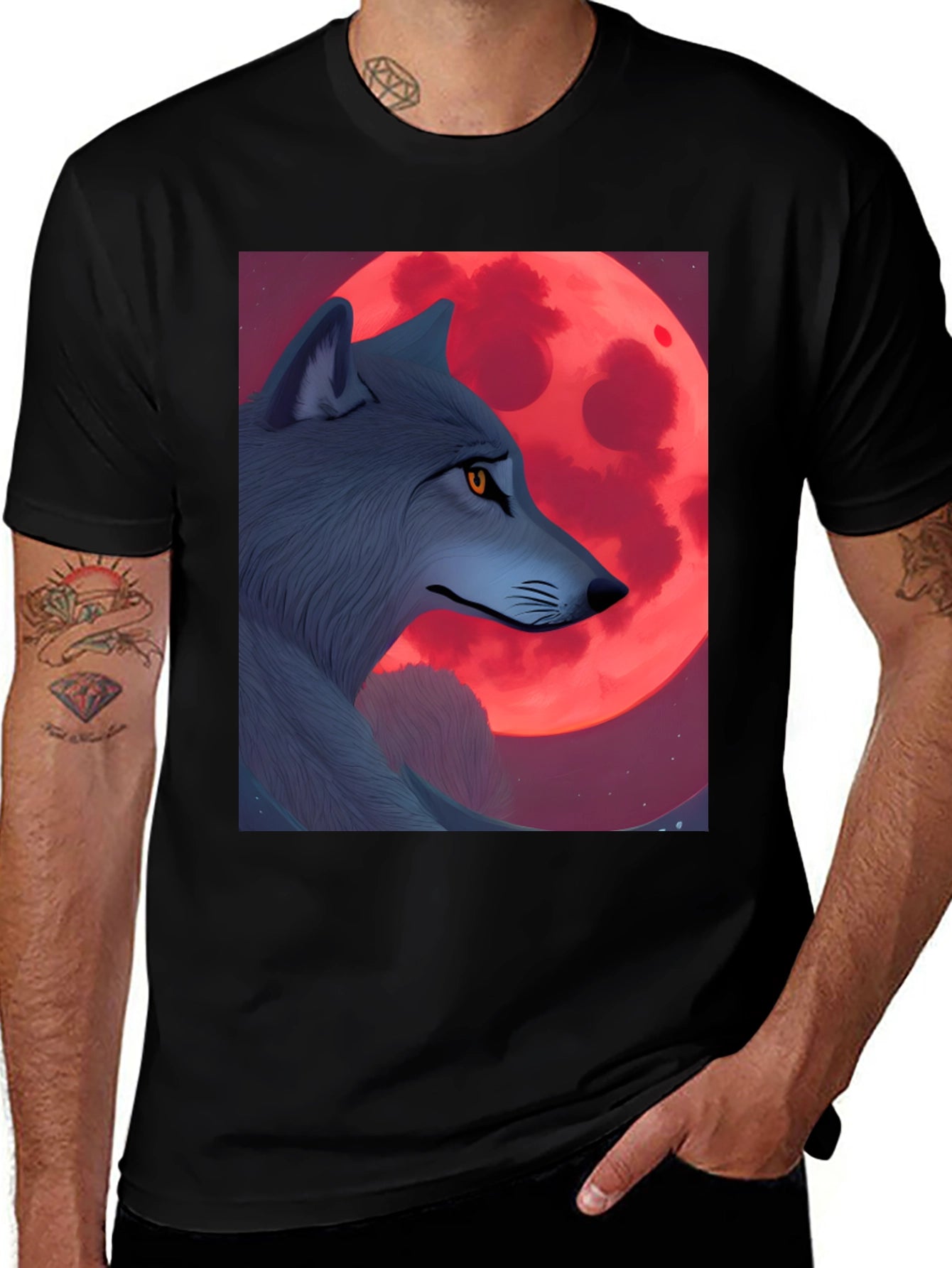 Wolf & Red Moon Graphic Tee