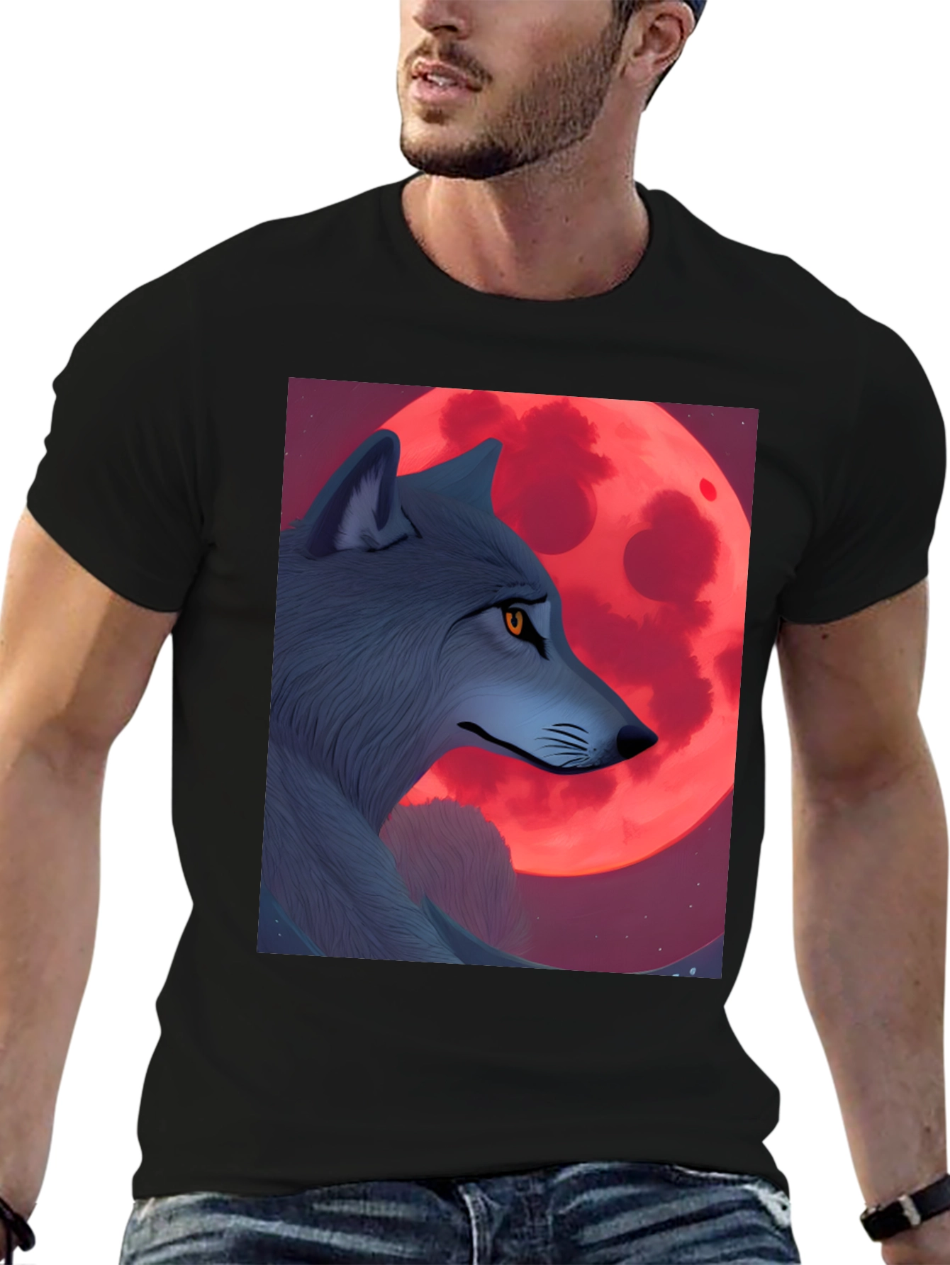 Wolf & Red Moon Graphic Tee