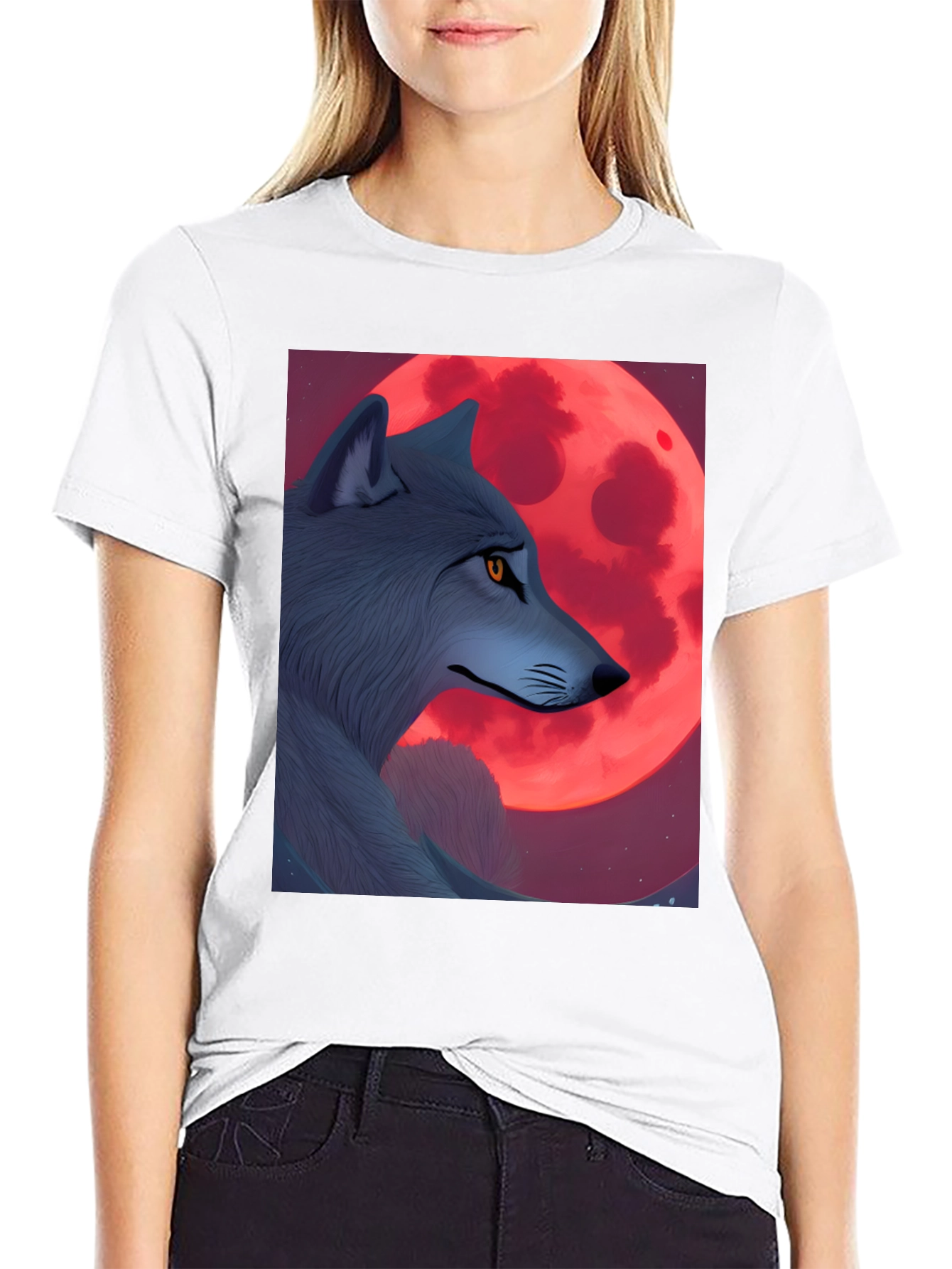 Wolf & Red Moon Graphic Tee