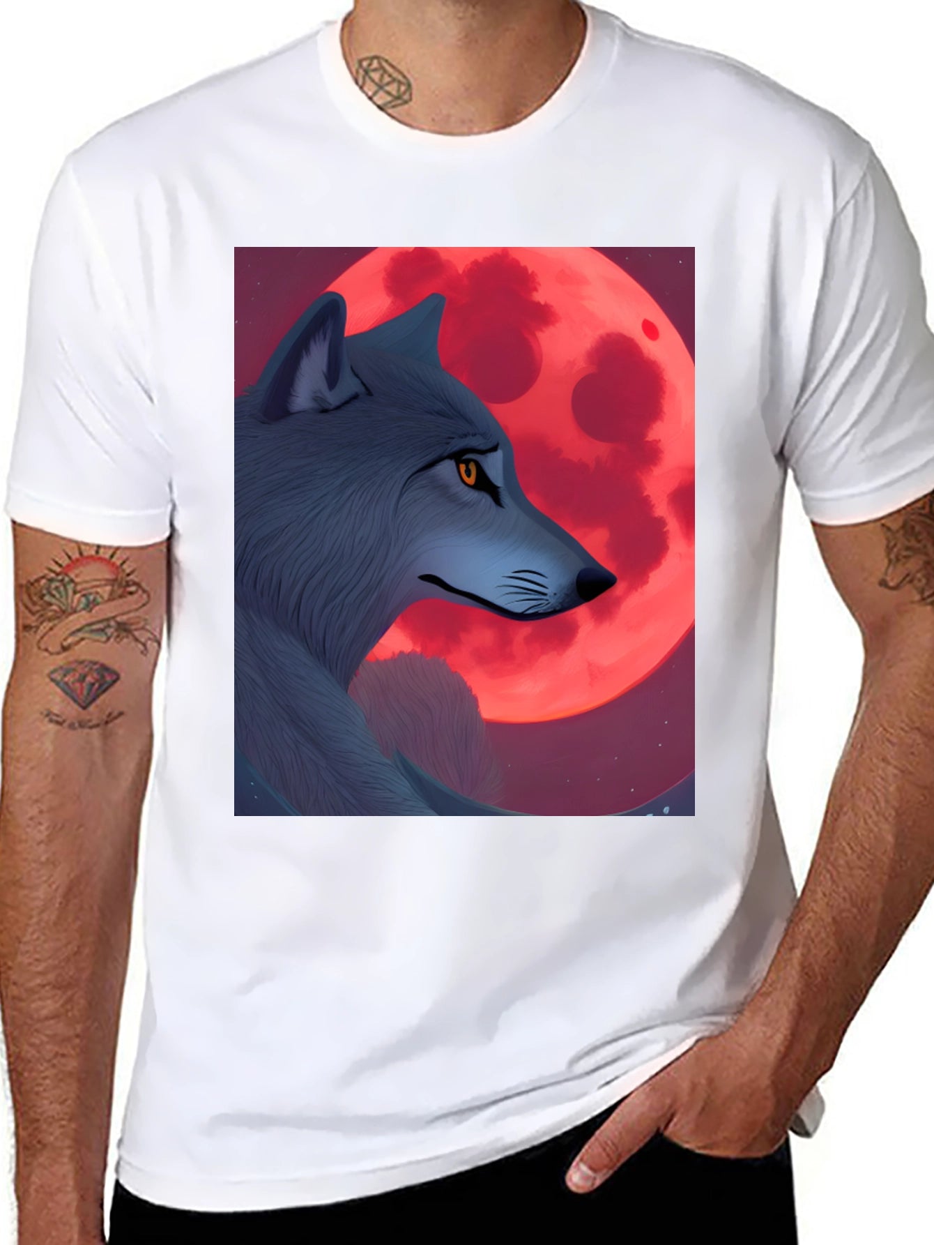 Wolf & Red Moon Graphic Tee