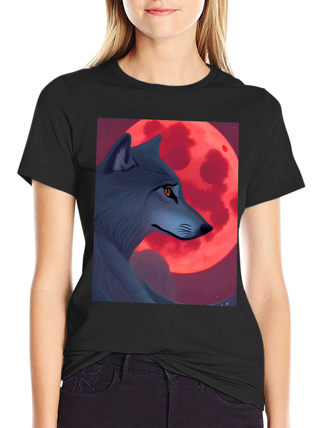 Wolf & Red Moon Graphic Tee
