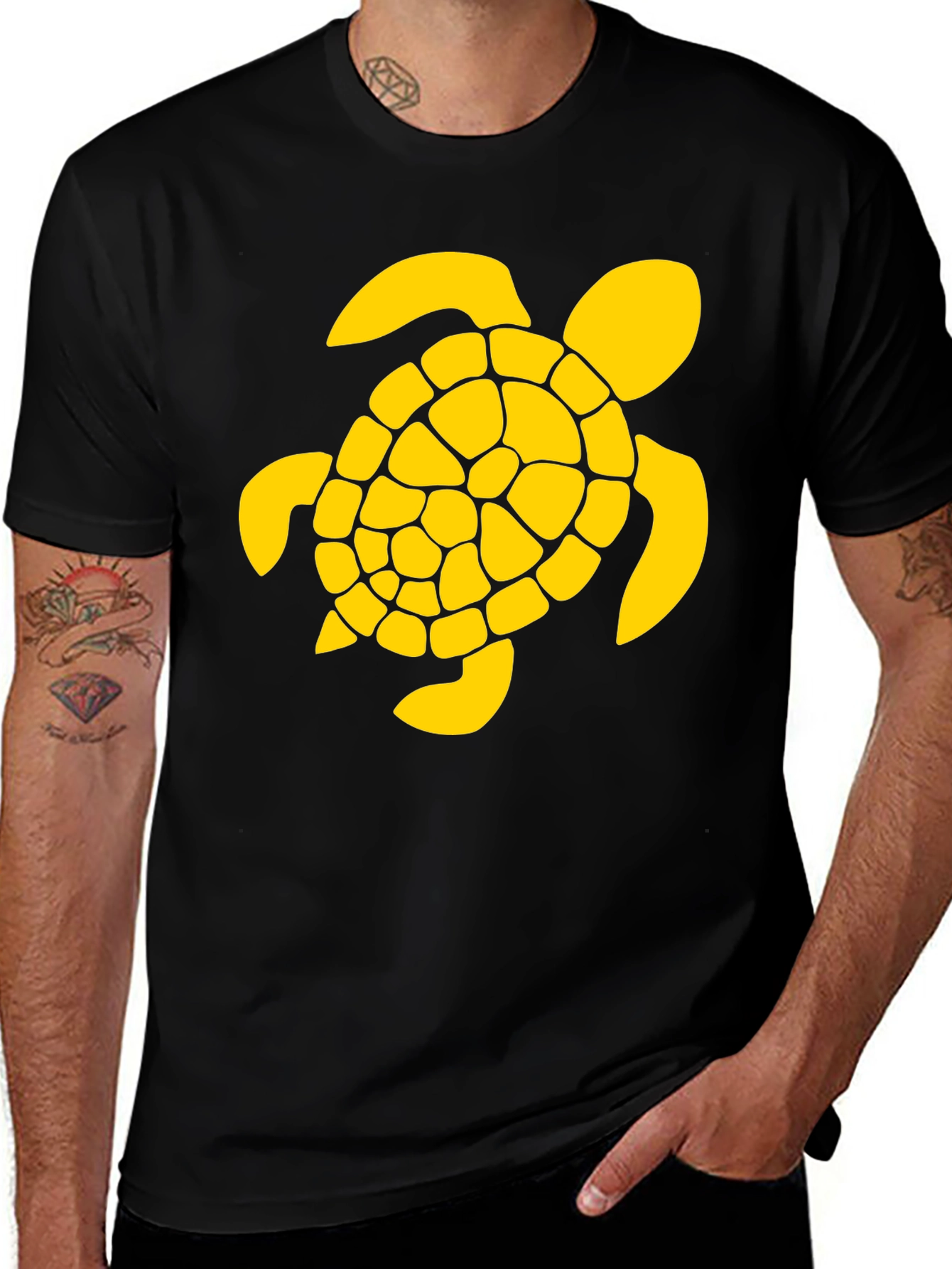 Black T-Shirt with Yellow Turtle Graphic