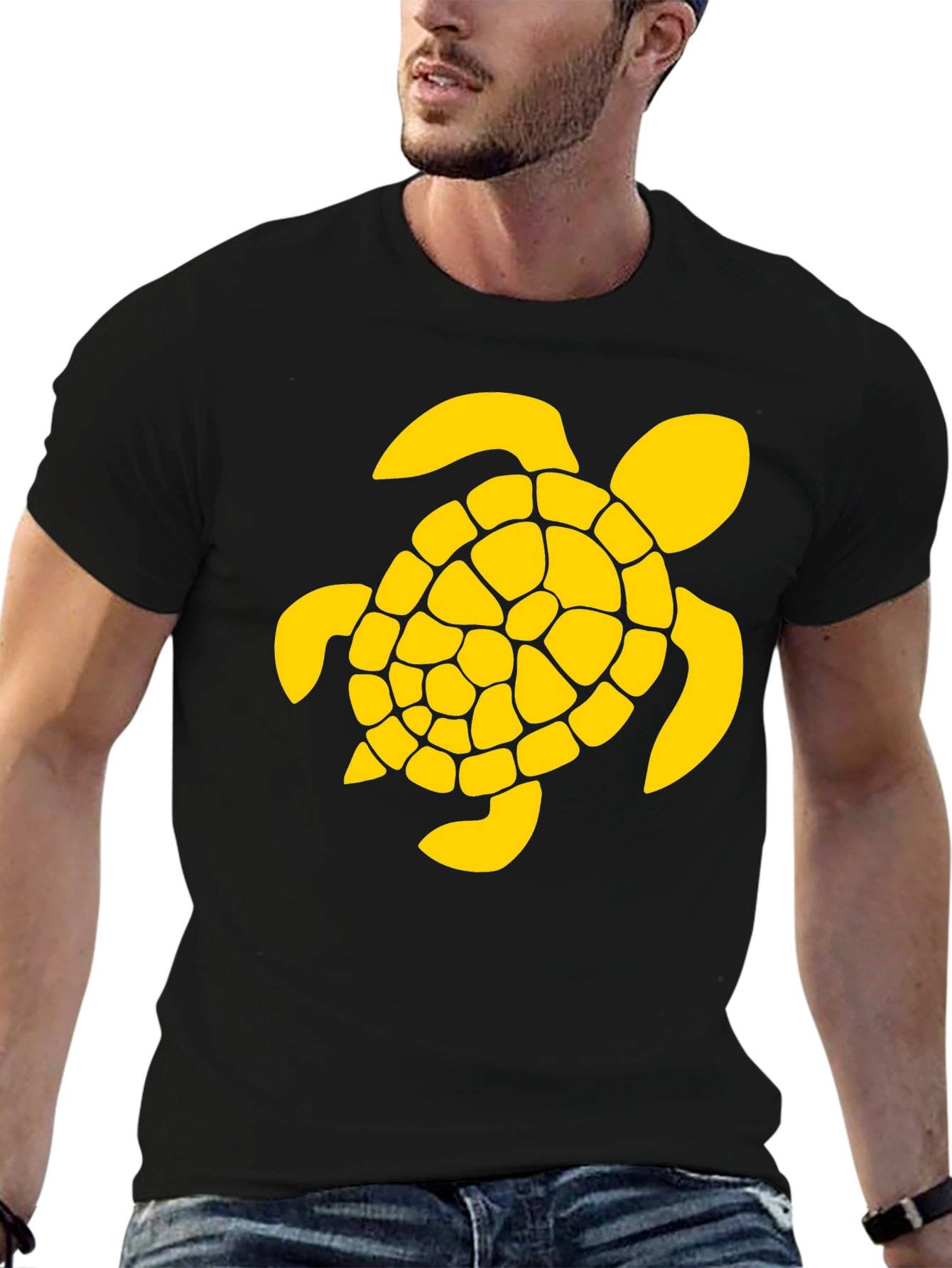 Black T-Shirt with Yellow Turtle Graphic