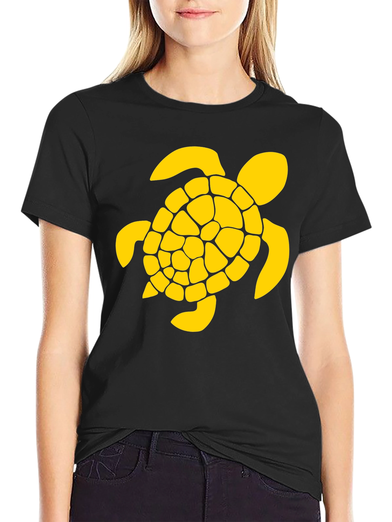 Black T-Shirt with Yellow Turtle Graphic