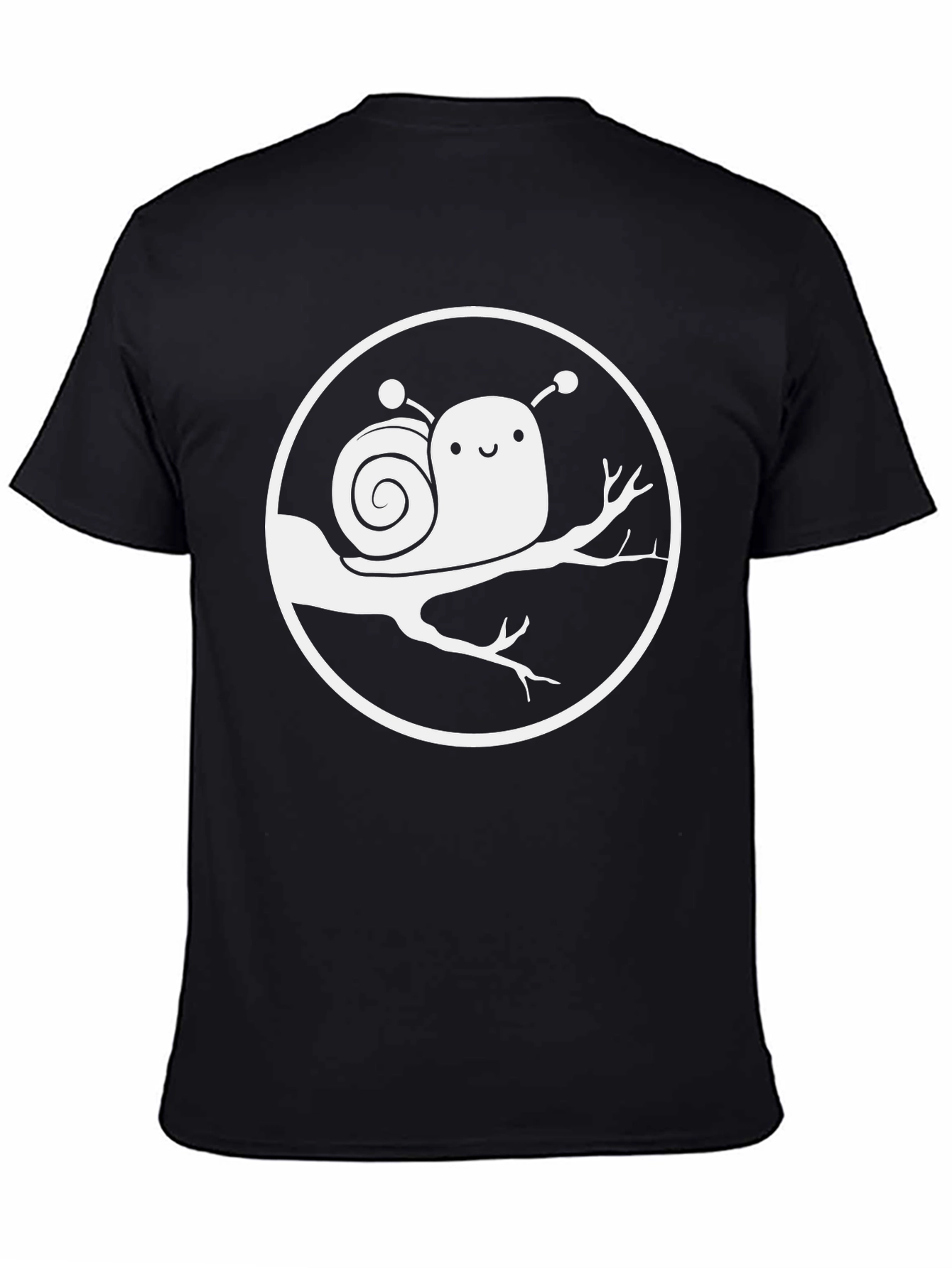 Cute Snail on Branch Graphic T-Shirt - Black