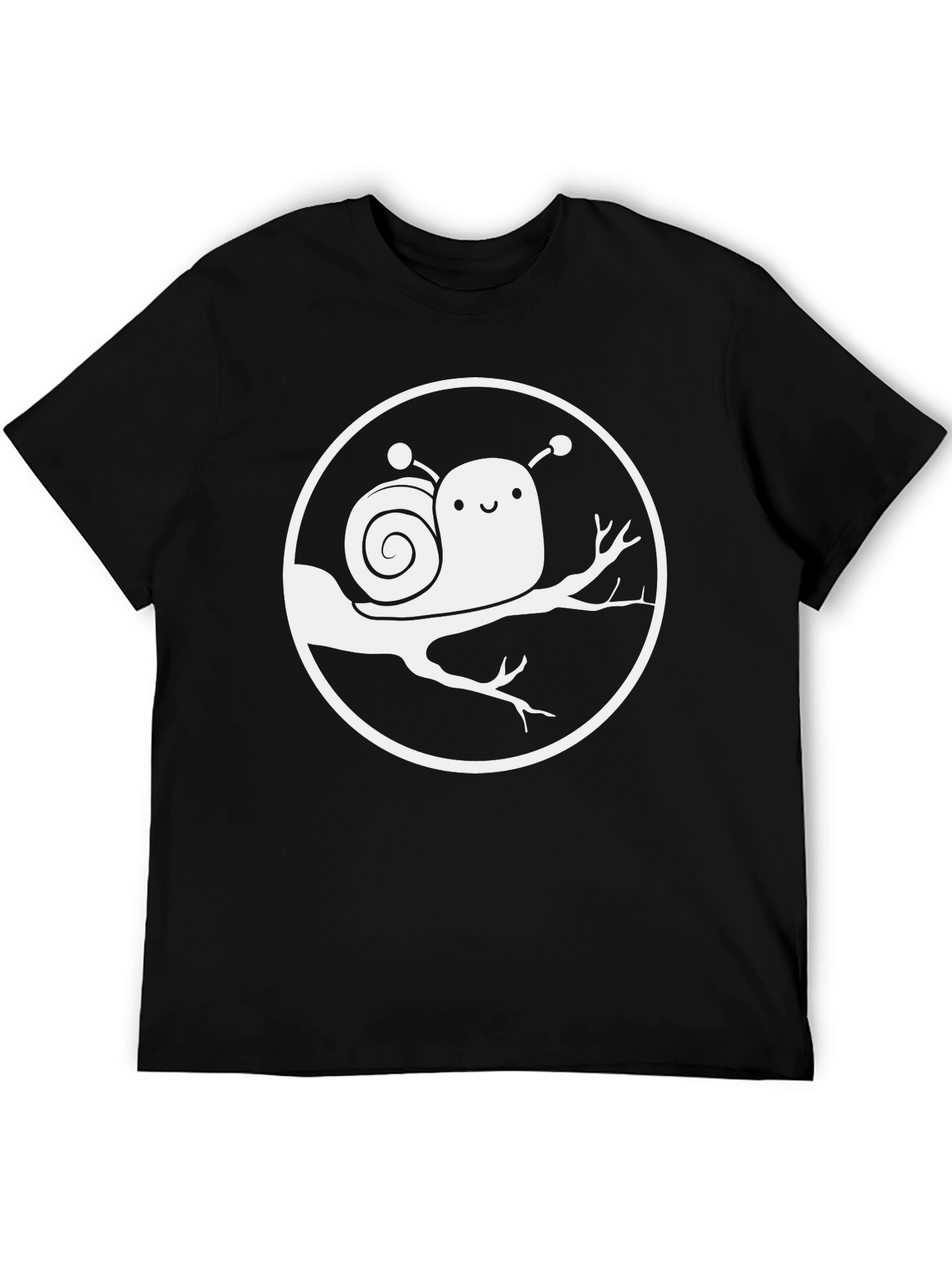 Cute Snail on Branch Graphic T-Shirt - Black