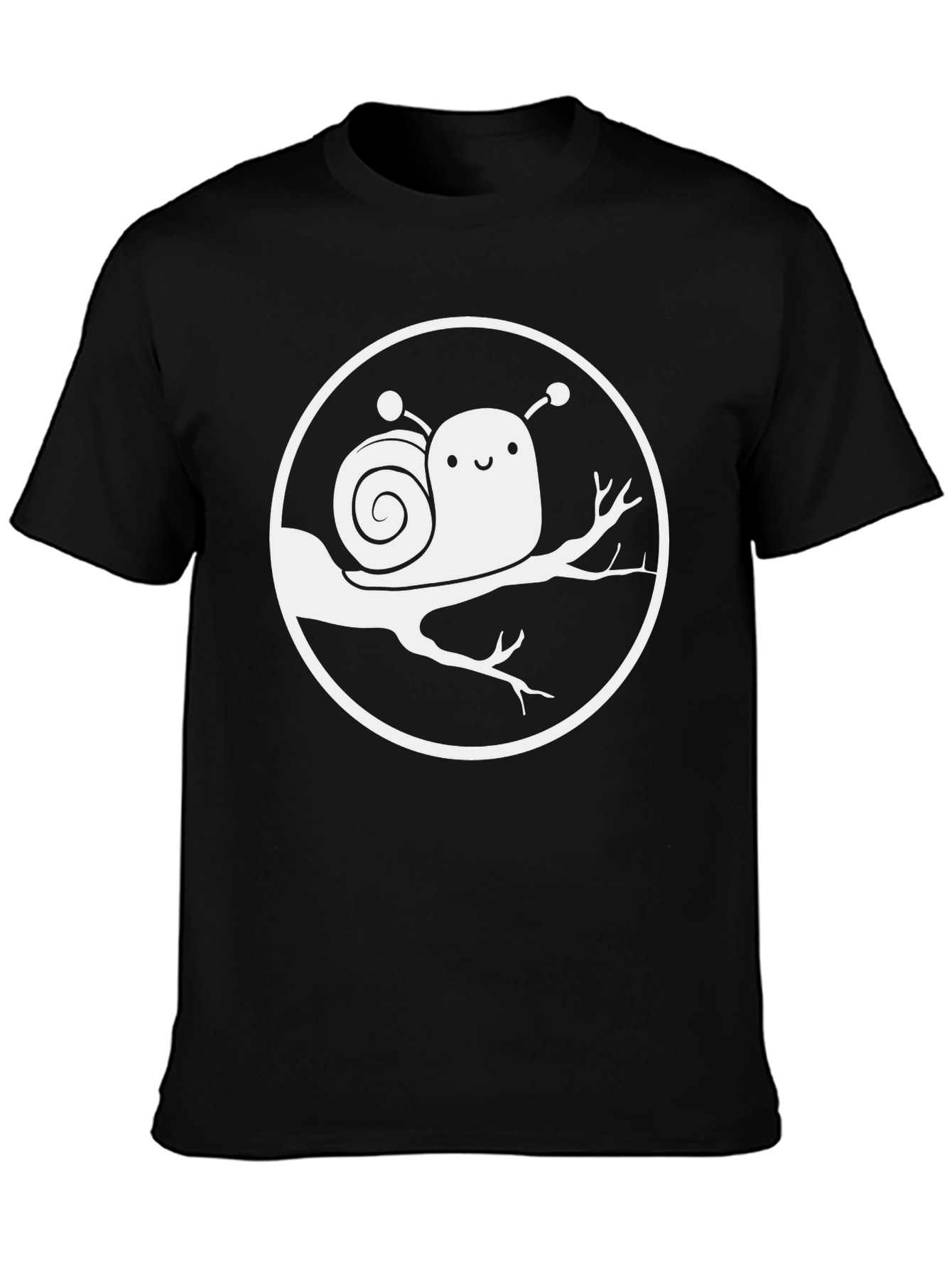Cute Snail on Branch Graphic T-Shirt - Black