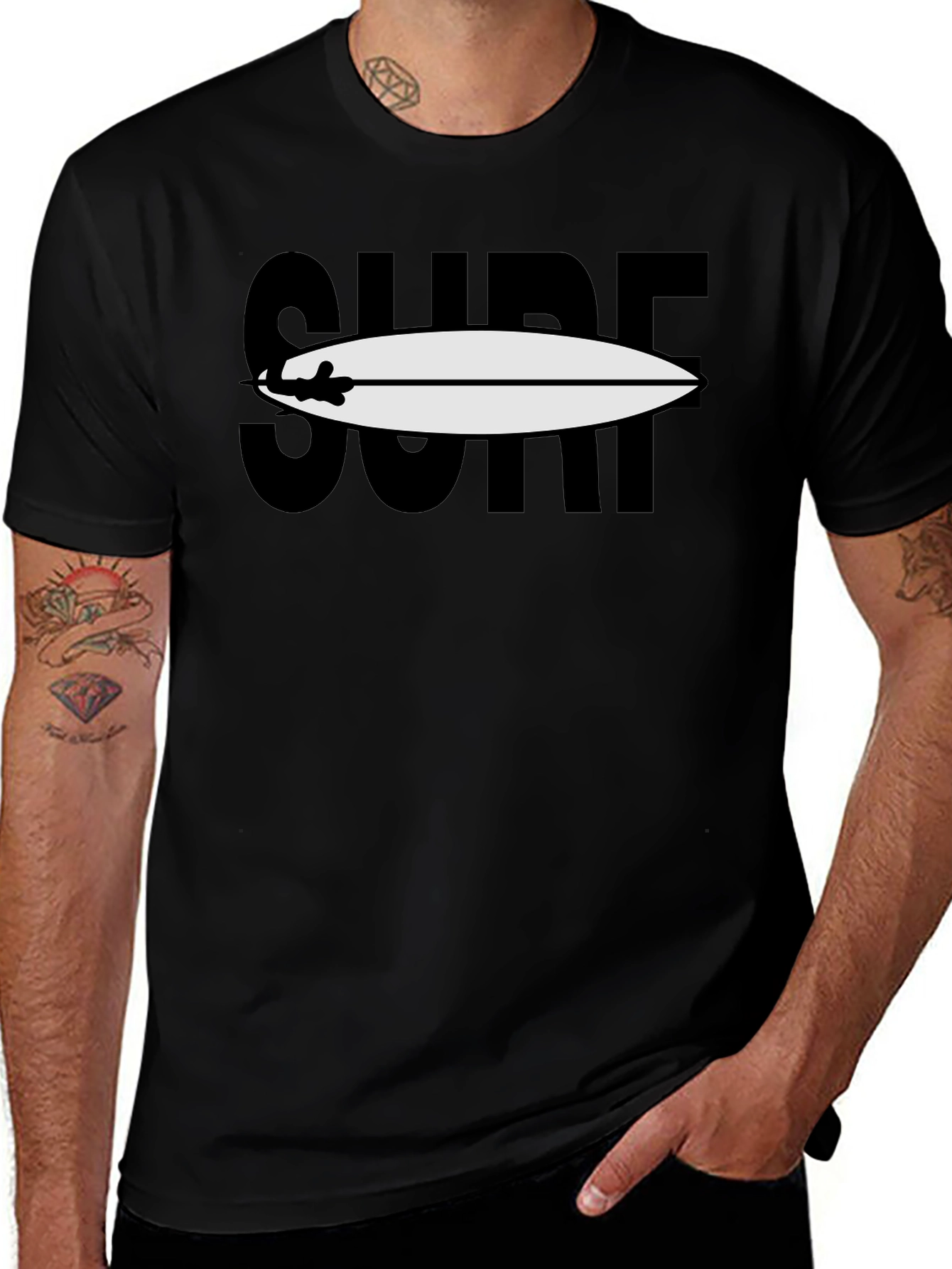 Surfboard Graphic Tee - Black Cotton Blend