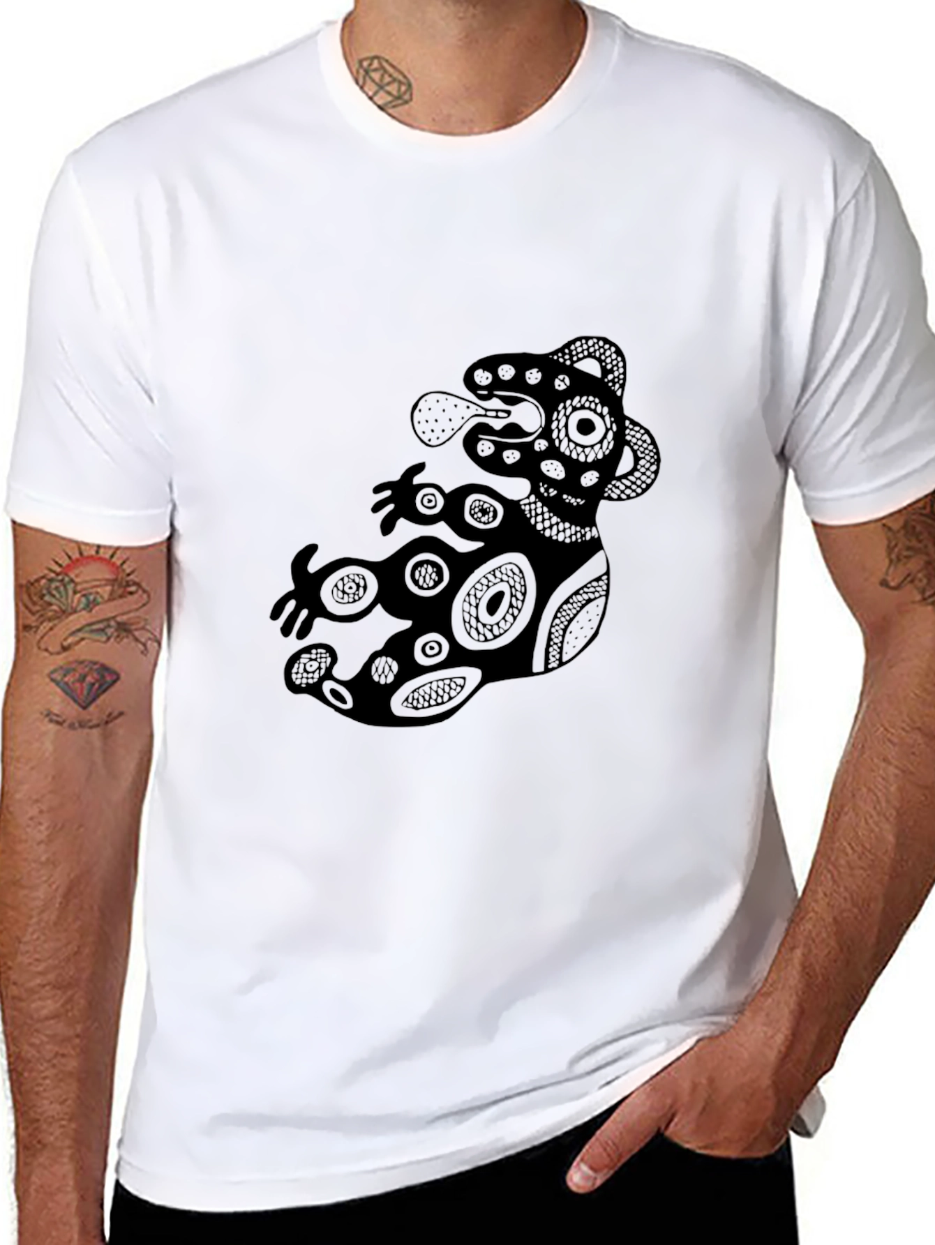 Aztec Serpent Graphic Tee - Black Cotton