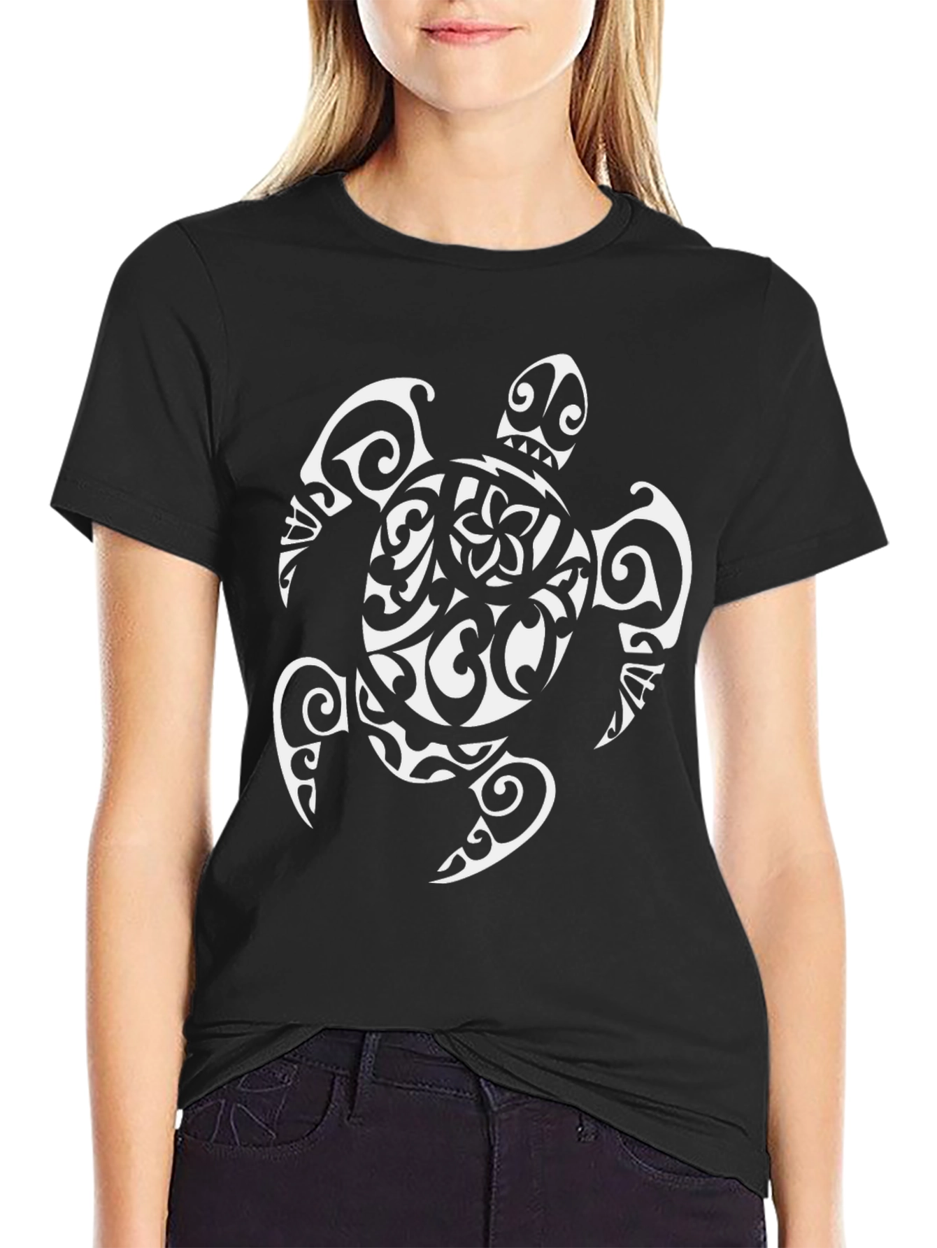 Tribal Sea Turtle Graphic Tee - Black