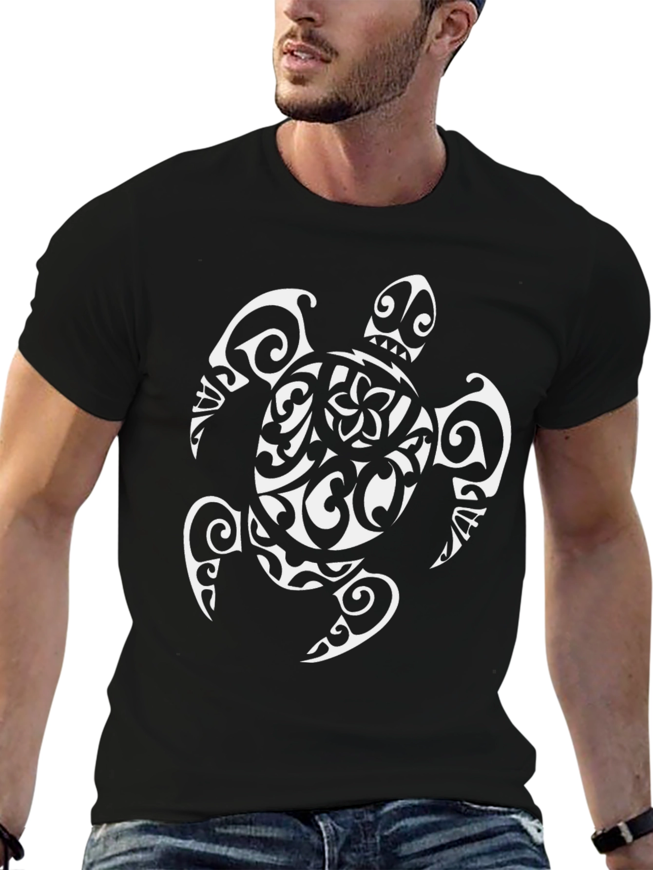 Tribal Sea Turtle Graphic Tee - Black
