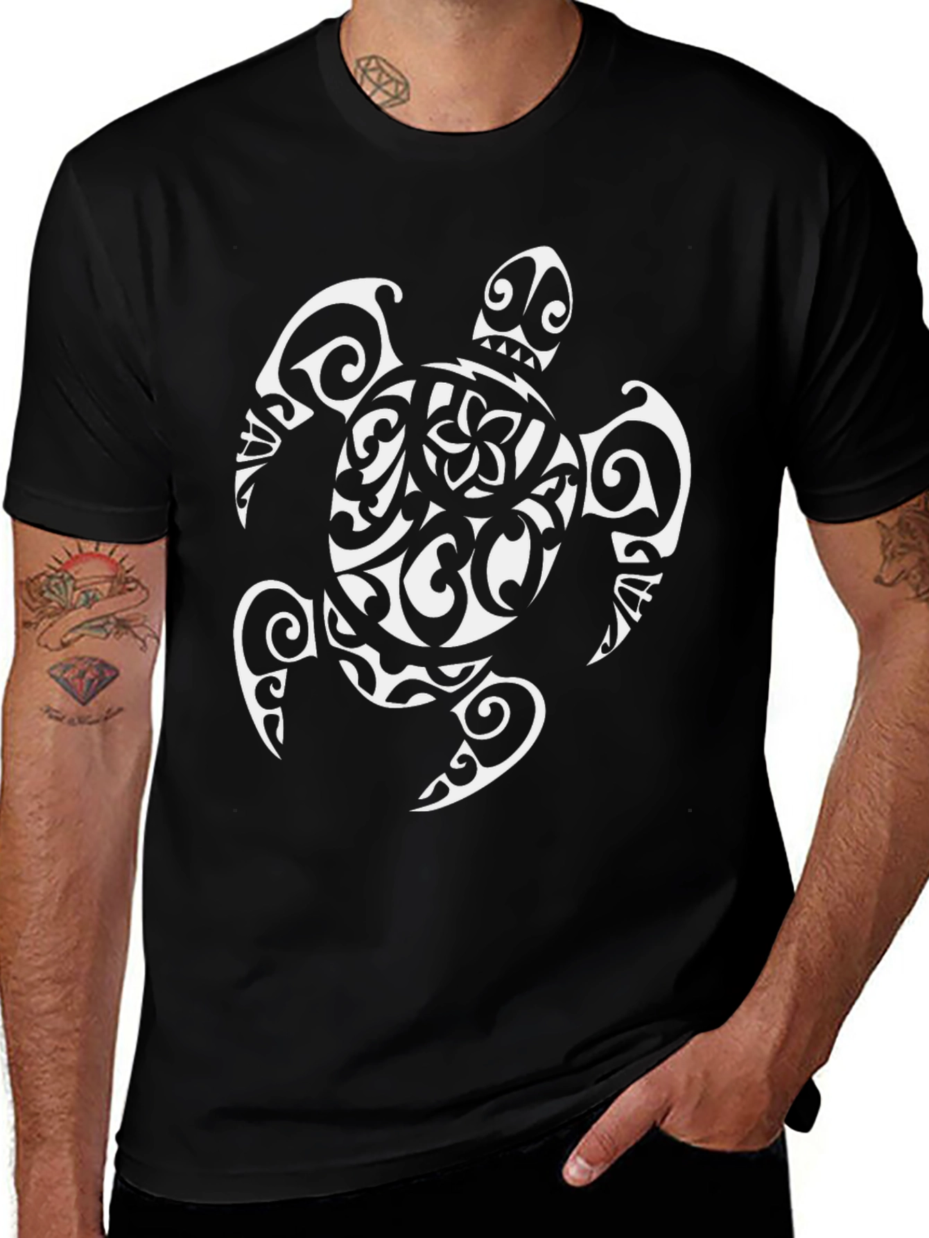 Tribal Sea Turtle Graphic Tee - Black