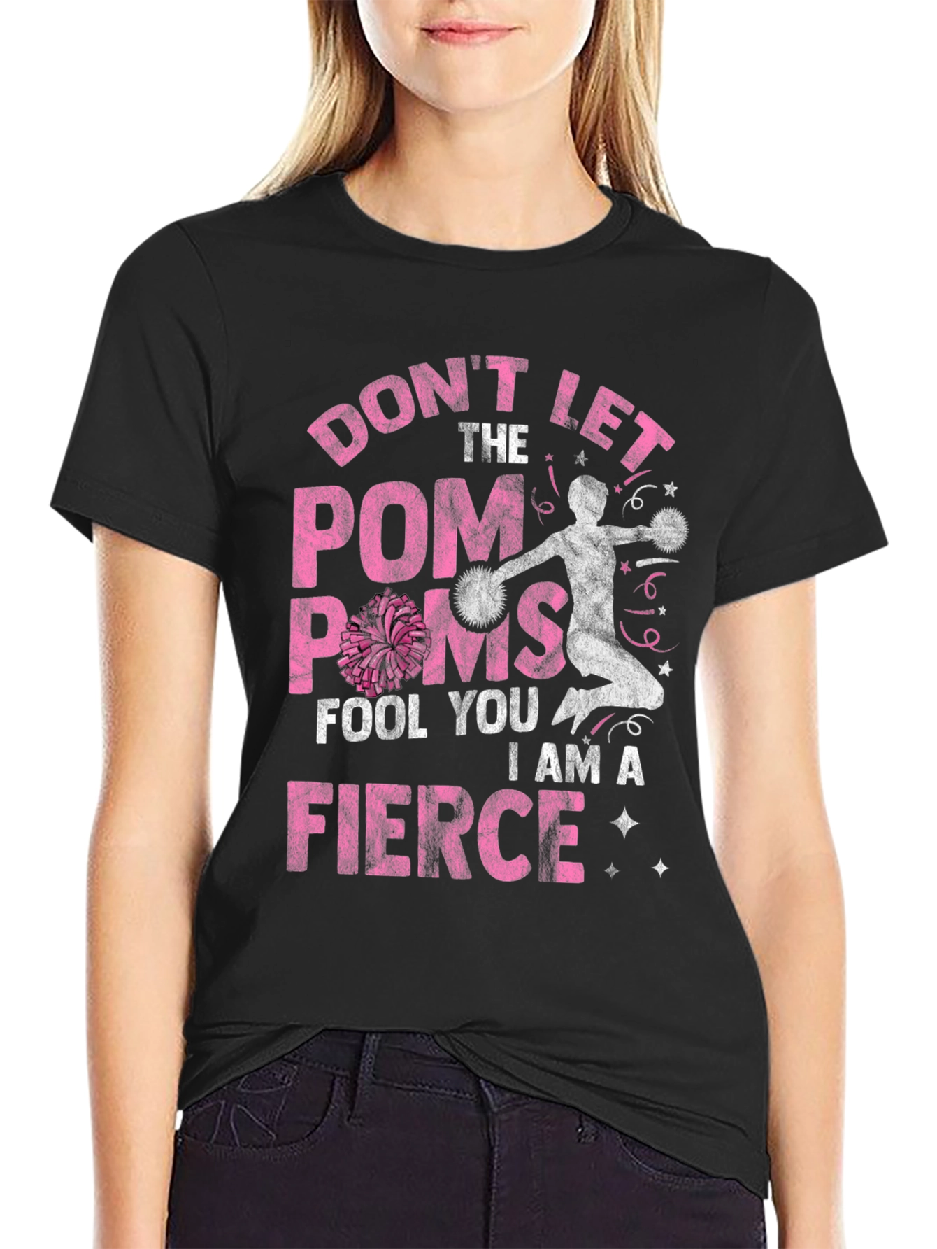 Fierce Cheerleader Graphic Tee - Pom Poms T-Shirt