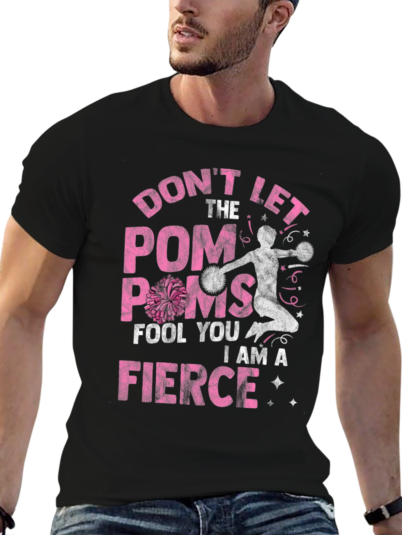 Fierce Cheerleader Graphic Tee - Pom Poms T-Shirt