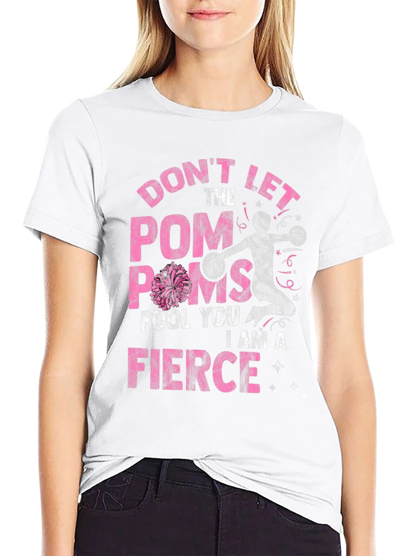 Fierce Cheerleader Graphic Tee - Pom Poms T-Shirt