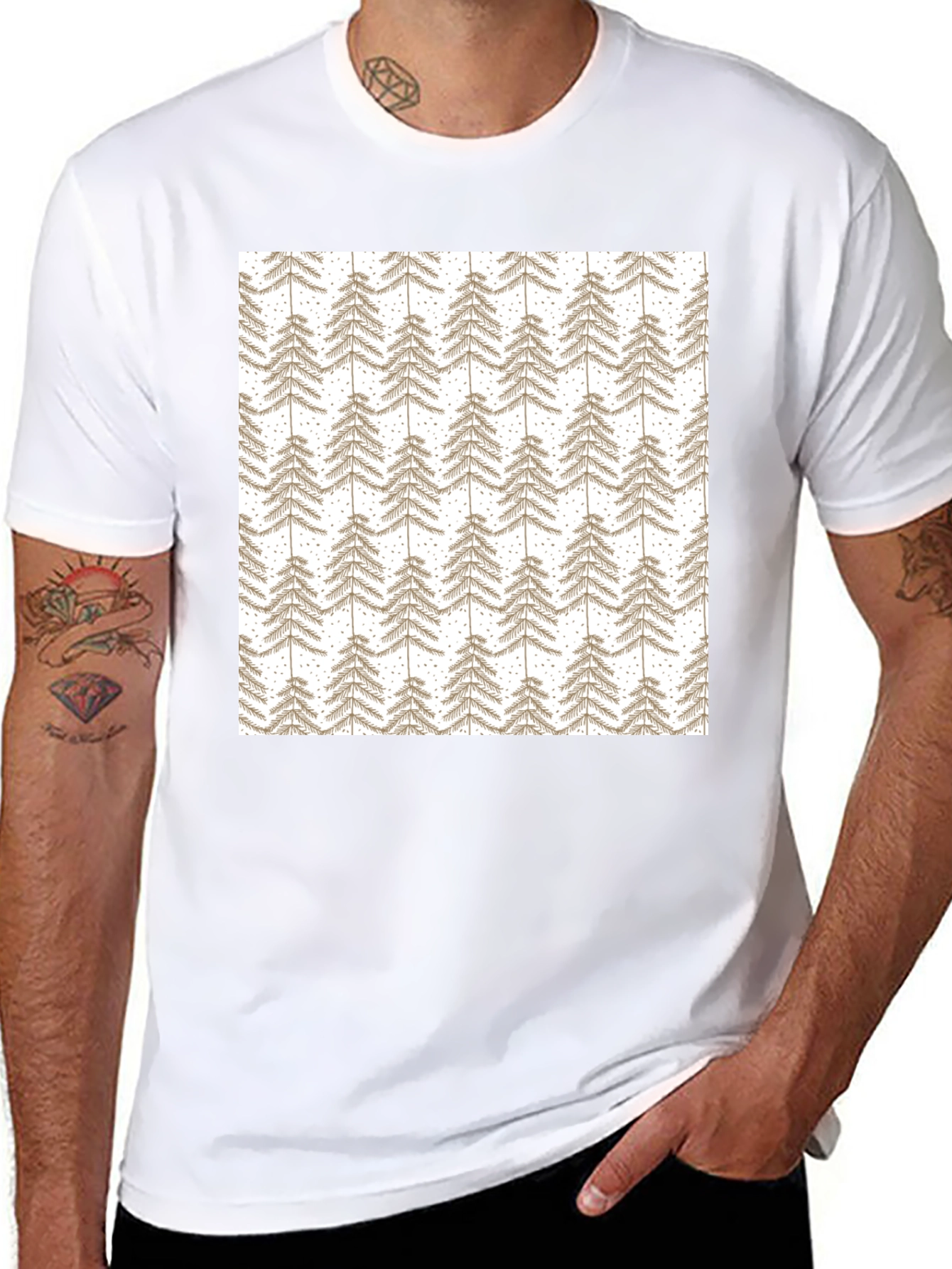 Patterned Tree Print Black T-Shirt