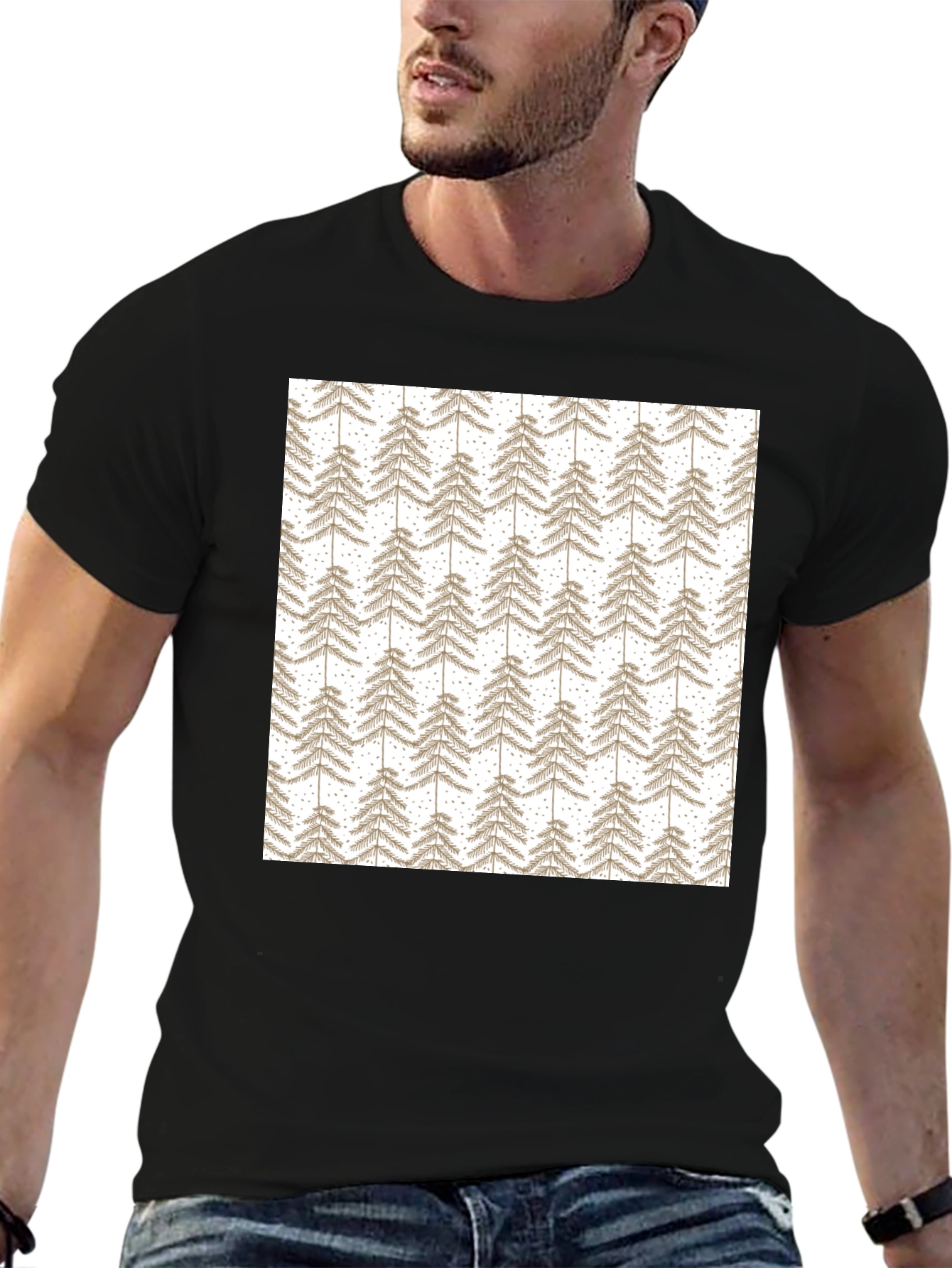 Patterned Tree Print Black T-Shirt