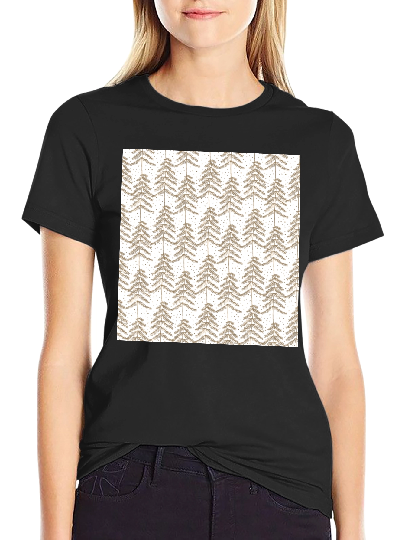 Patterned Tree Print Black T-Shirt