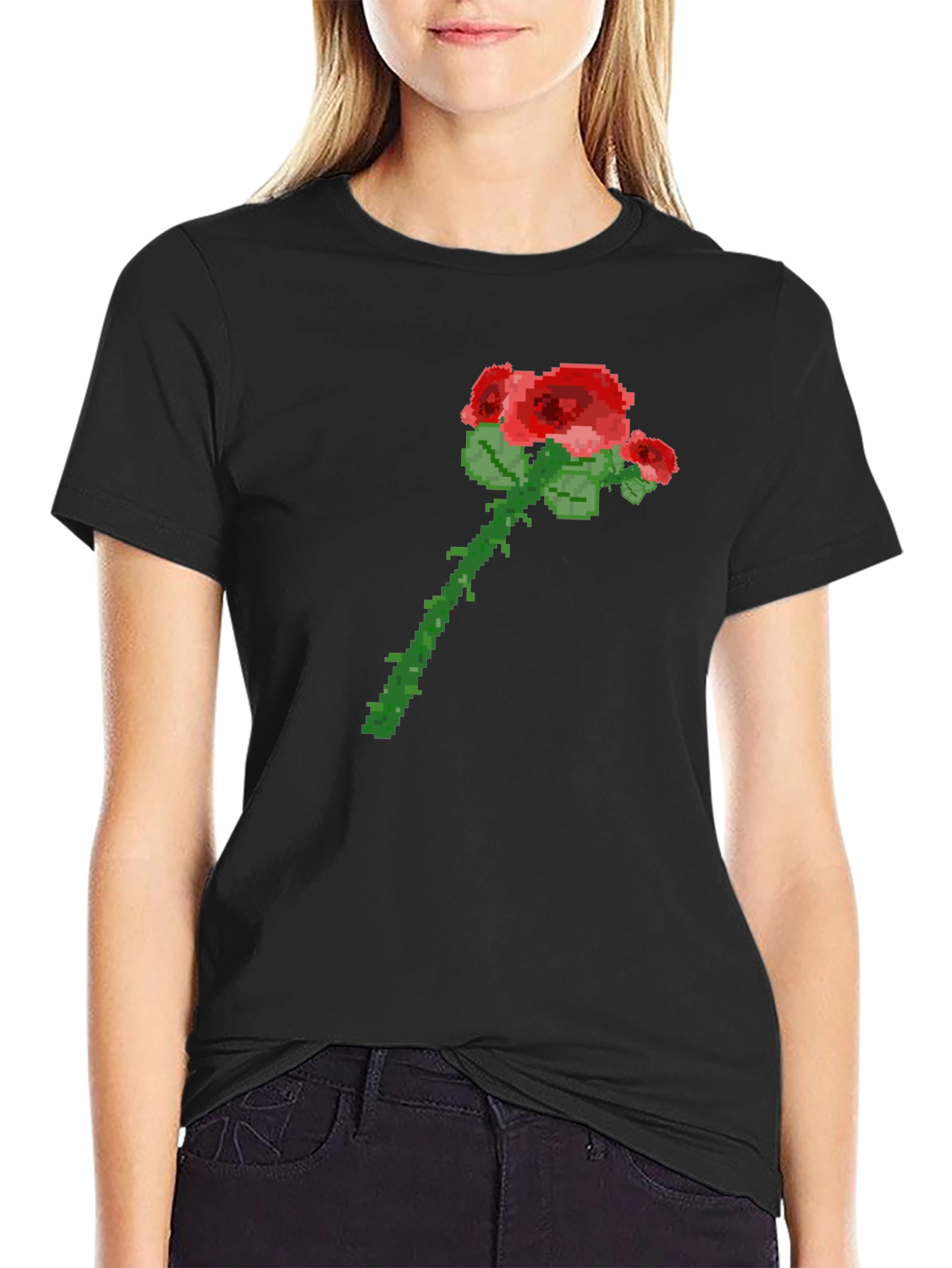 Pixel Art Rose Graphic Tee - Trendy Casual Shirt