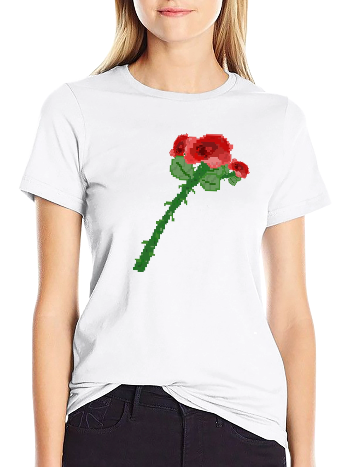 Pixel Art Rose Graphic Tee - Trendy Casual Shirt