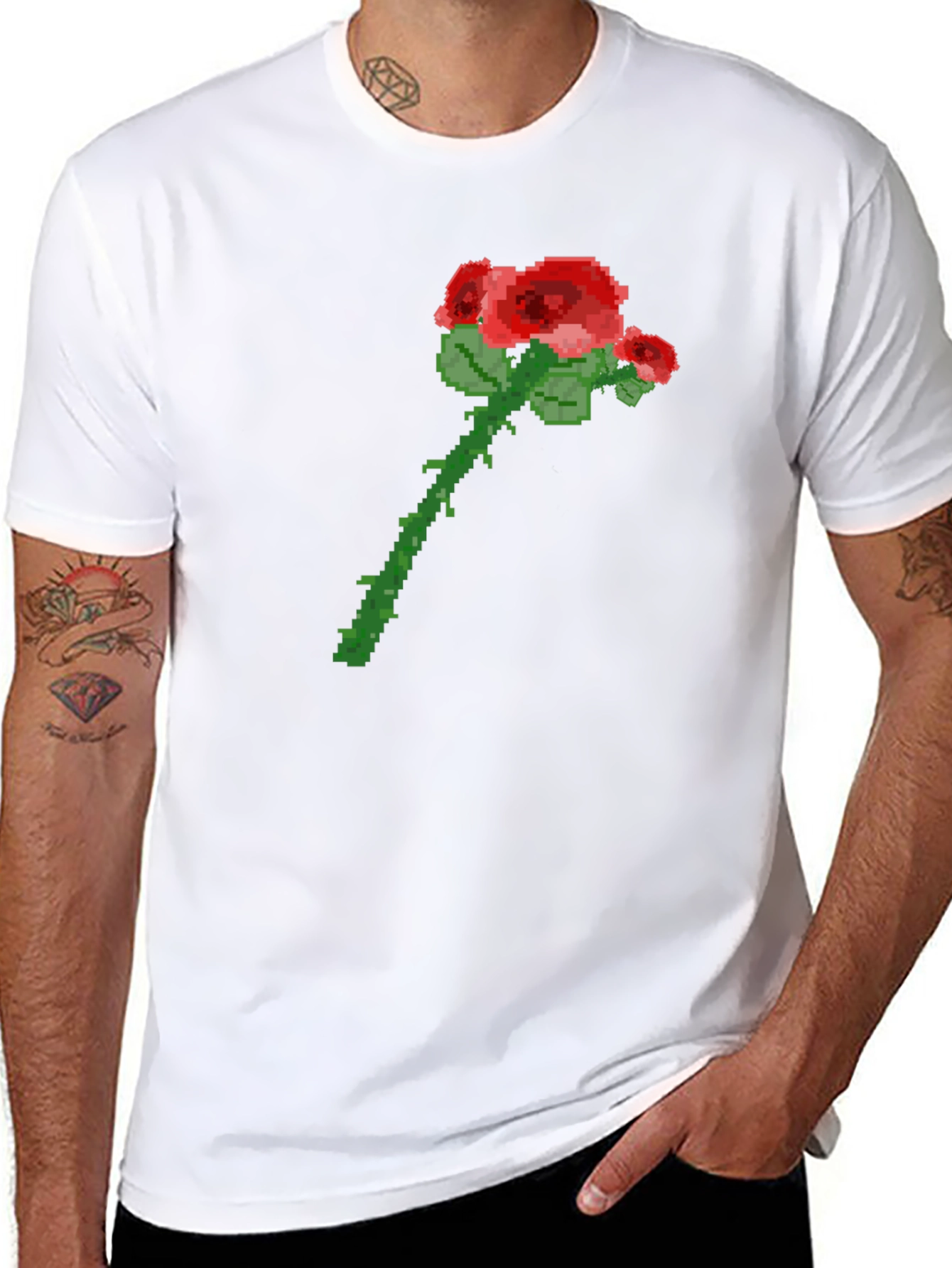 Pixel Art Rose Graphic Tee - Trendy Casual Shirt