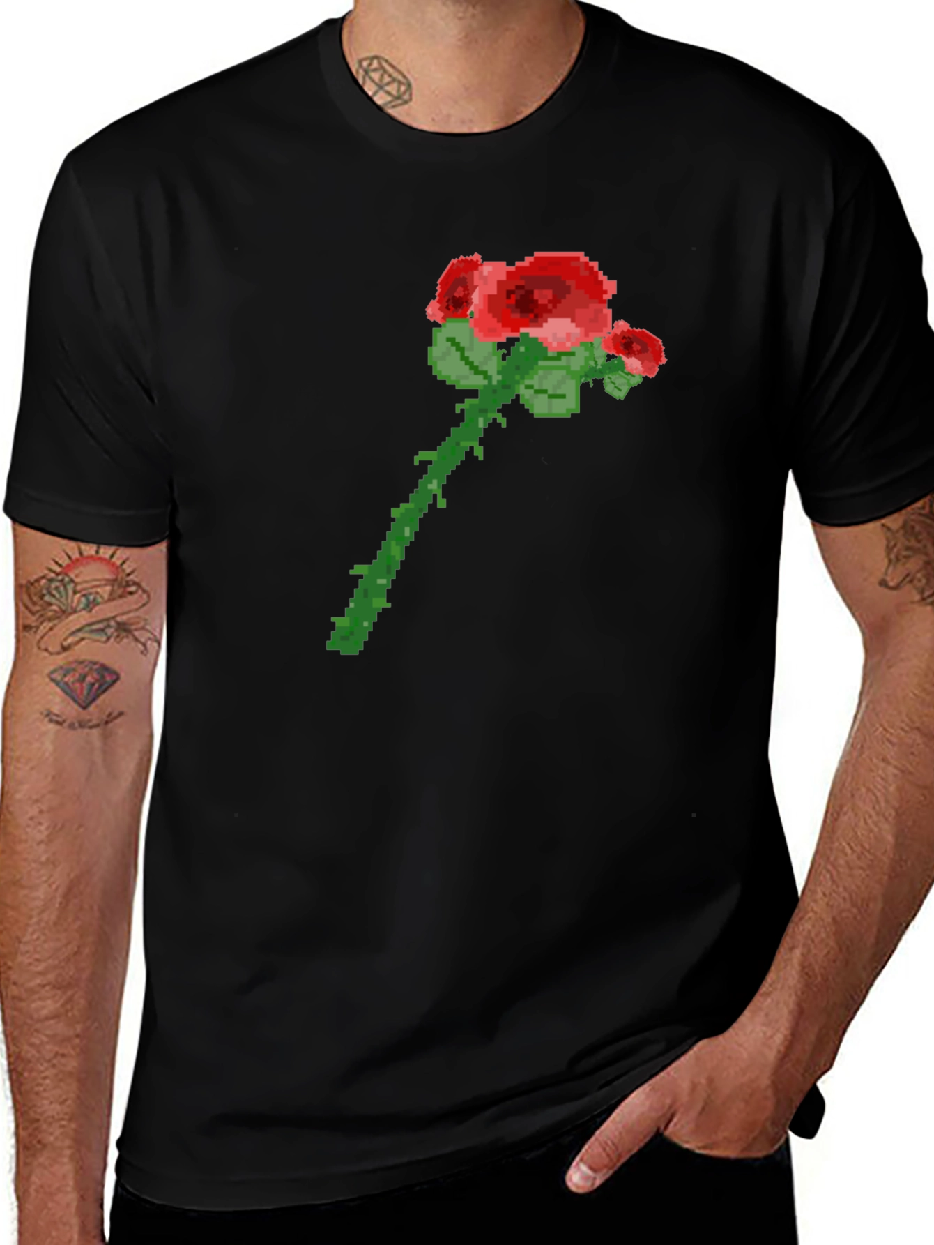 Pixel Art Rose Graphic Tee - Trendy Casual Shirt