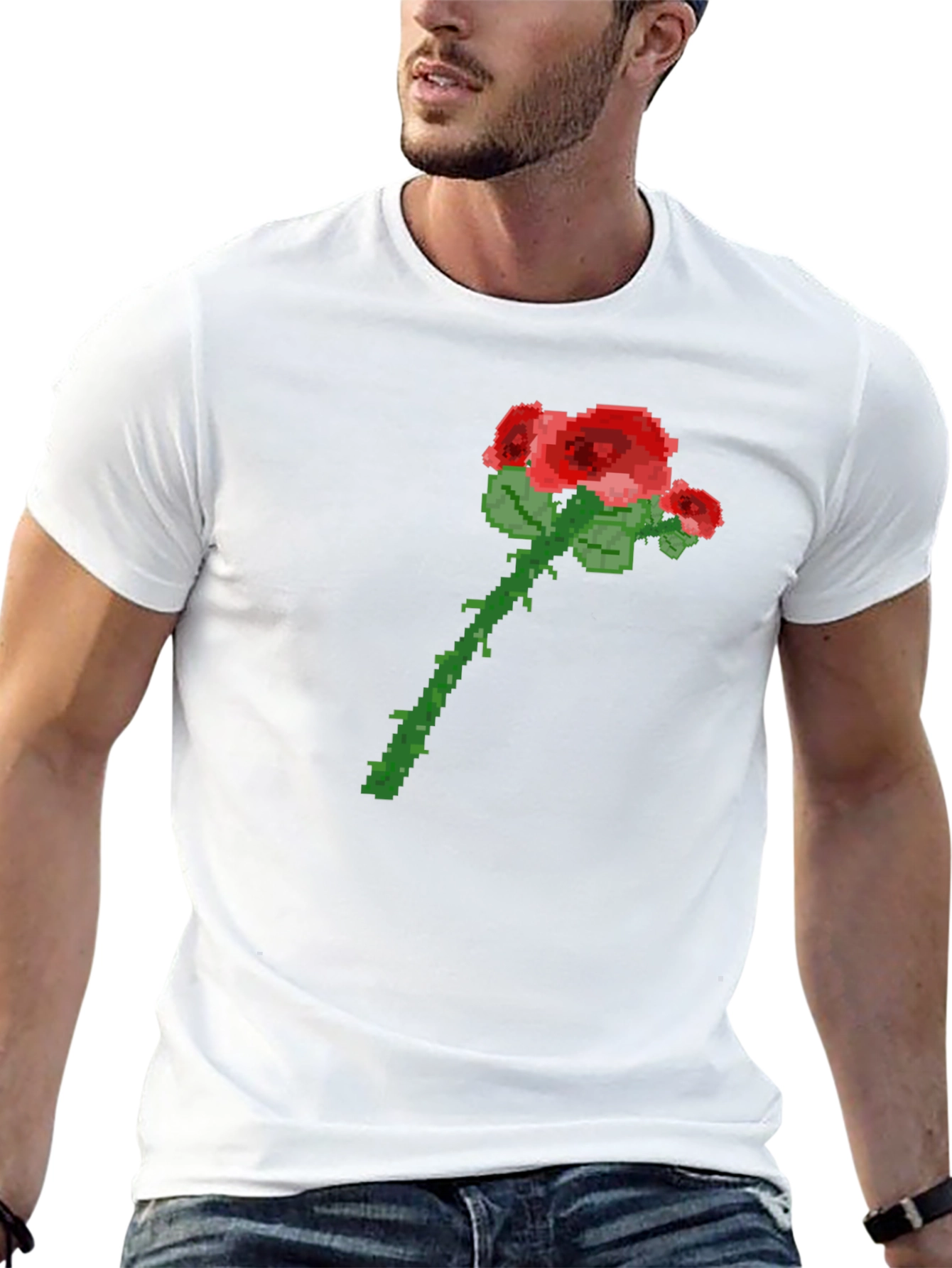 Pixel Art Rose Graphic Tee - Trendy Casual Shirt