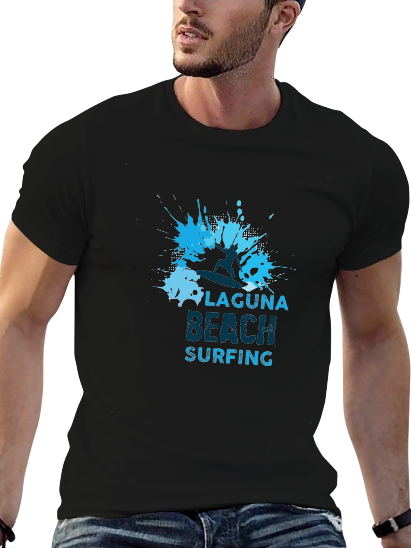 Laguna Beach Surfing Graphic Tee - Black