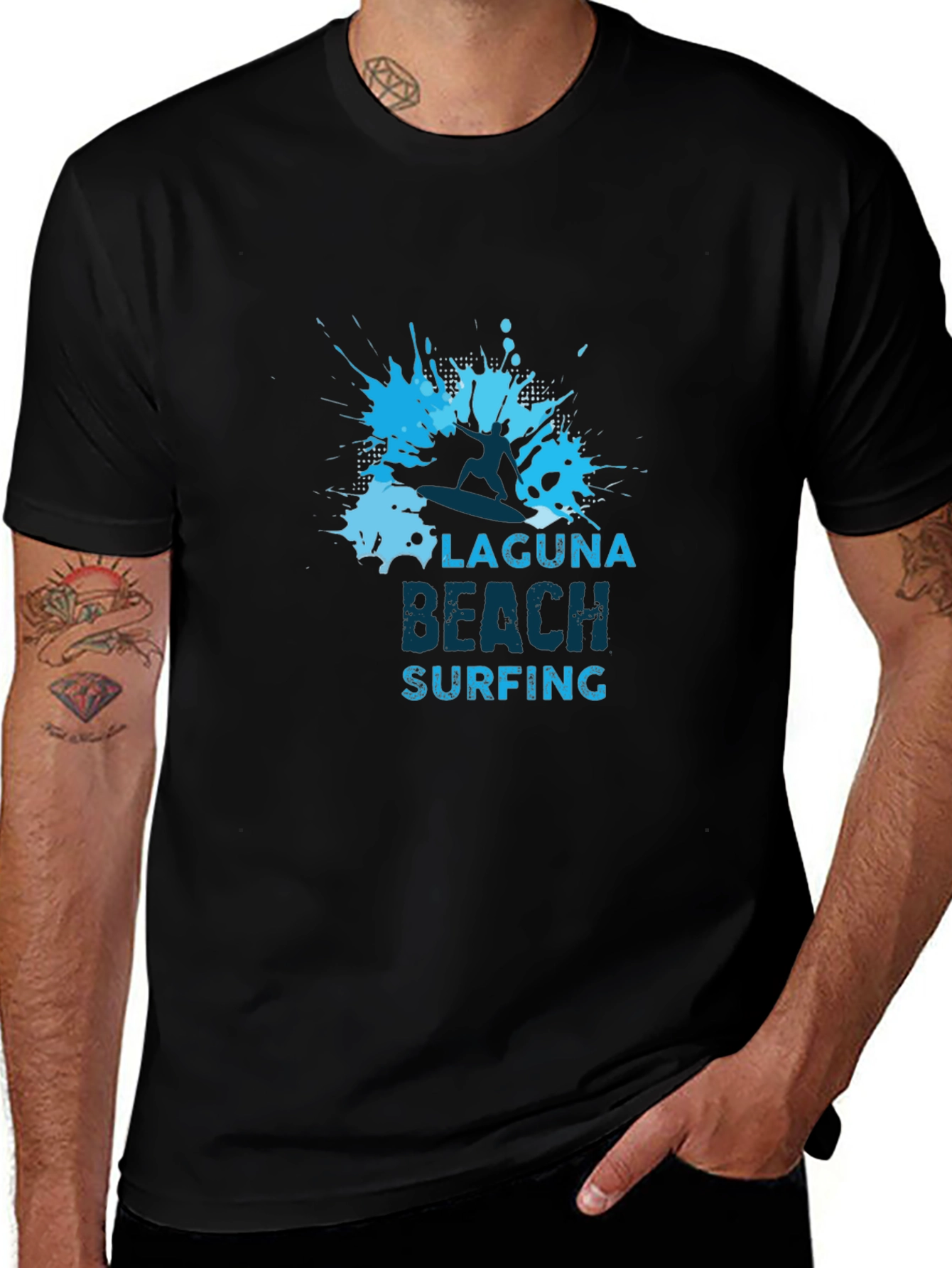 Laguna Beach Surfing Graphic Tee - Black