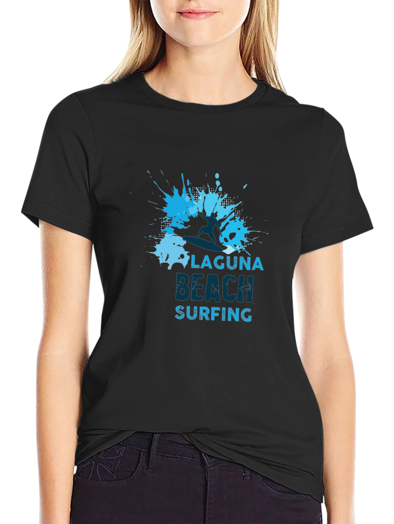 Laguna Beach Surfing Graphic Tee - Black