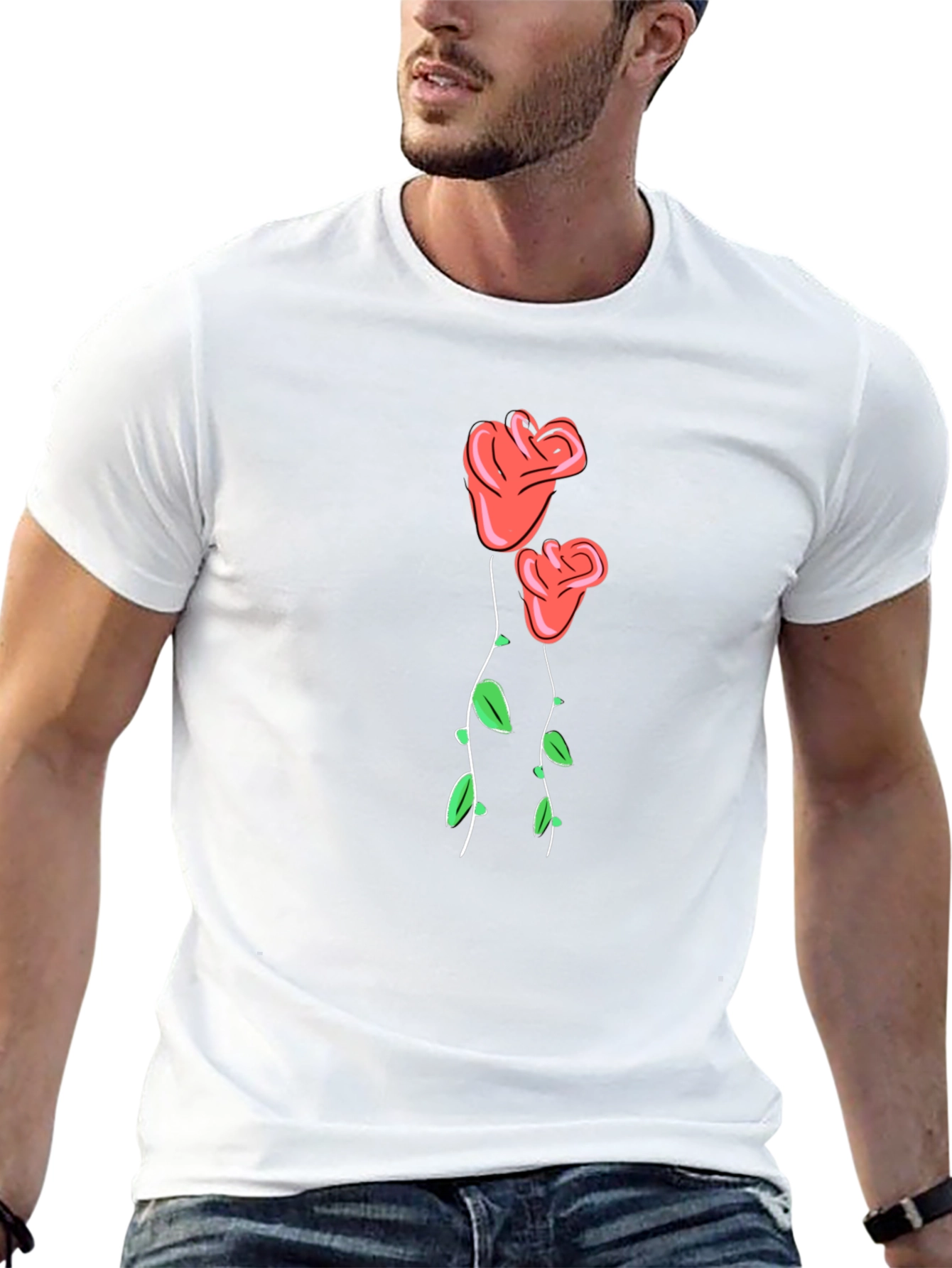 Black T-Shirt with Rose Graphic Print