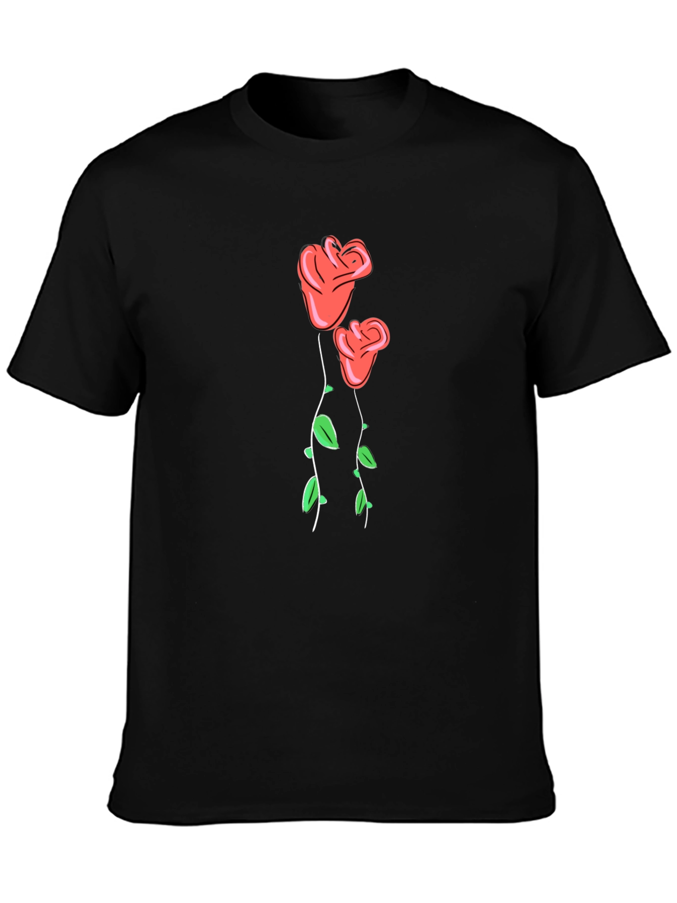 Black T-Shirt with Rose Graphic Print