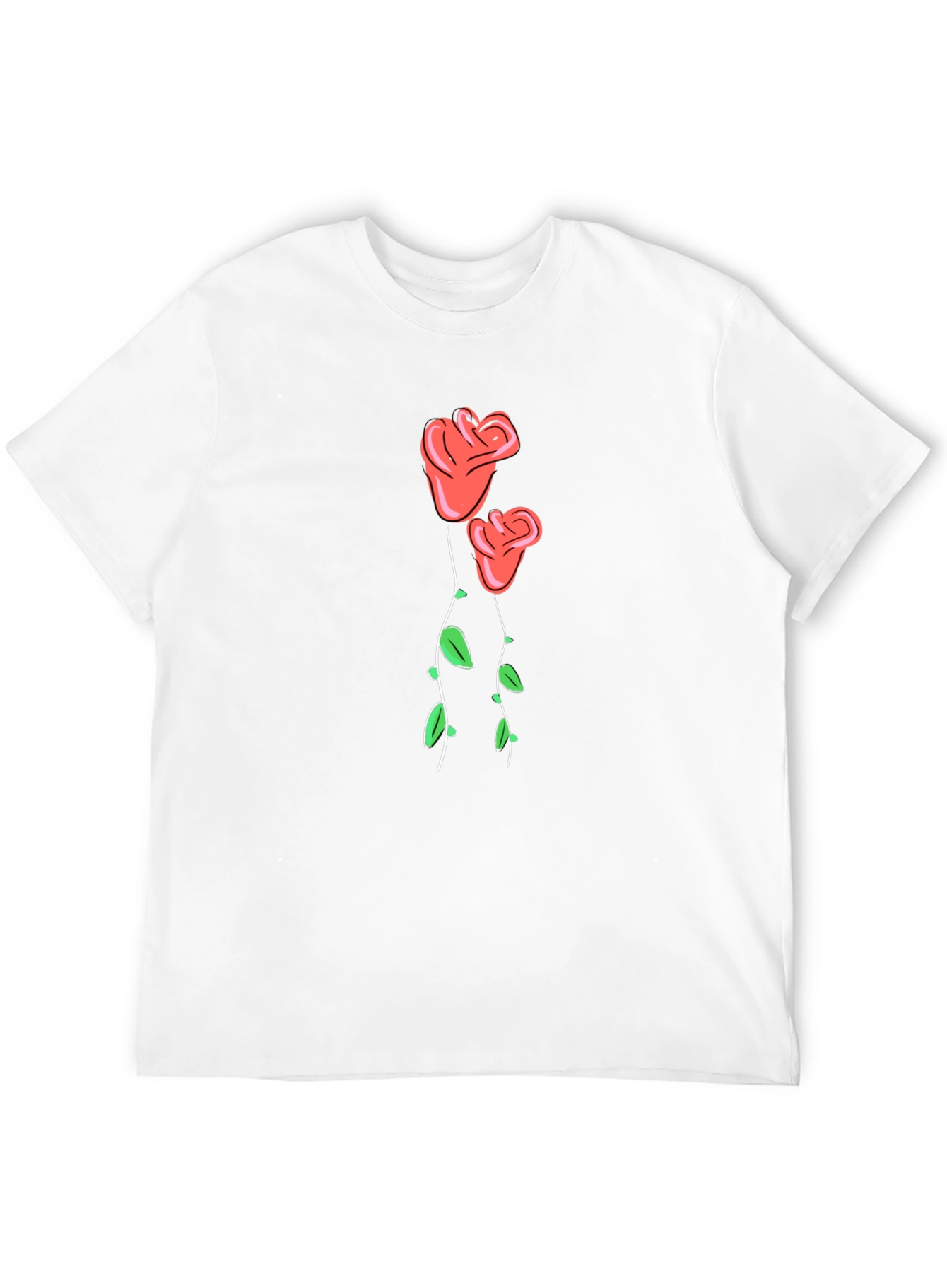 Black T-Shirt with Rose Graphic Print