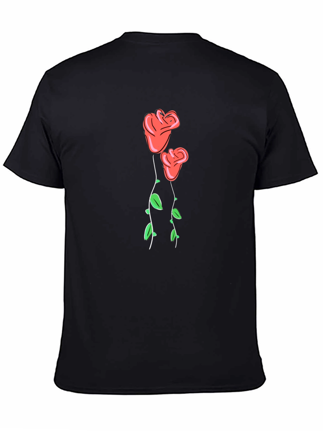 Black T-Shirt with Rose Graphic Print