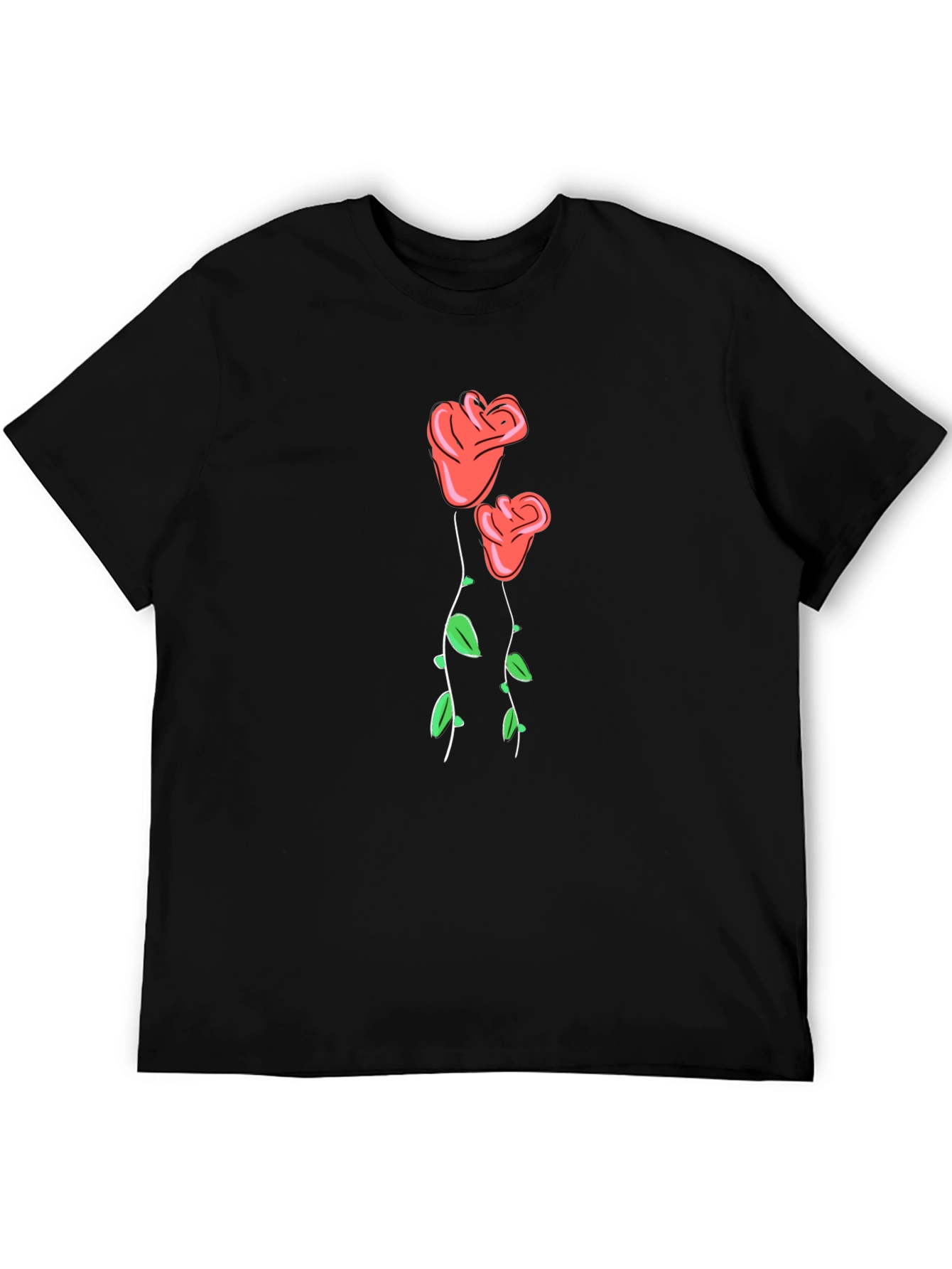 Black T-Shirt with Rose Graphic Print