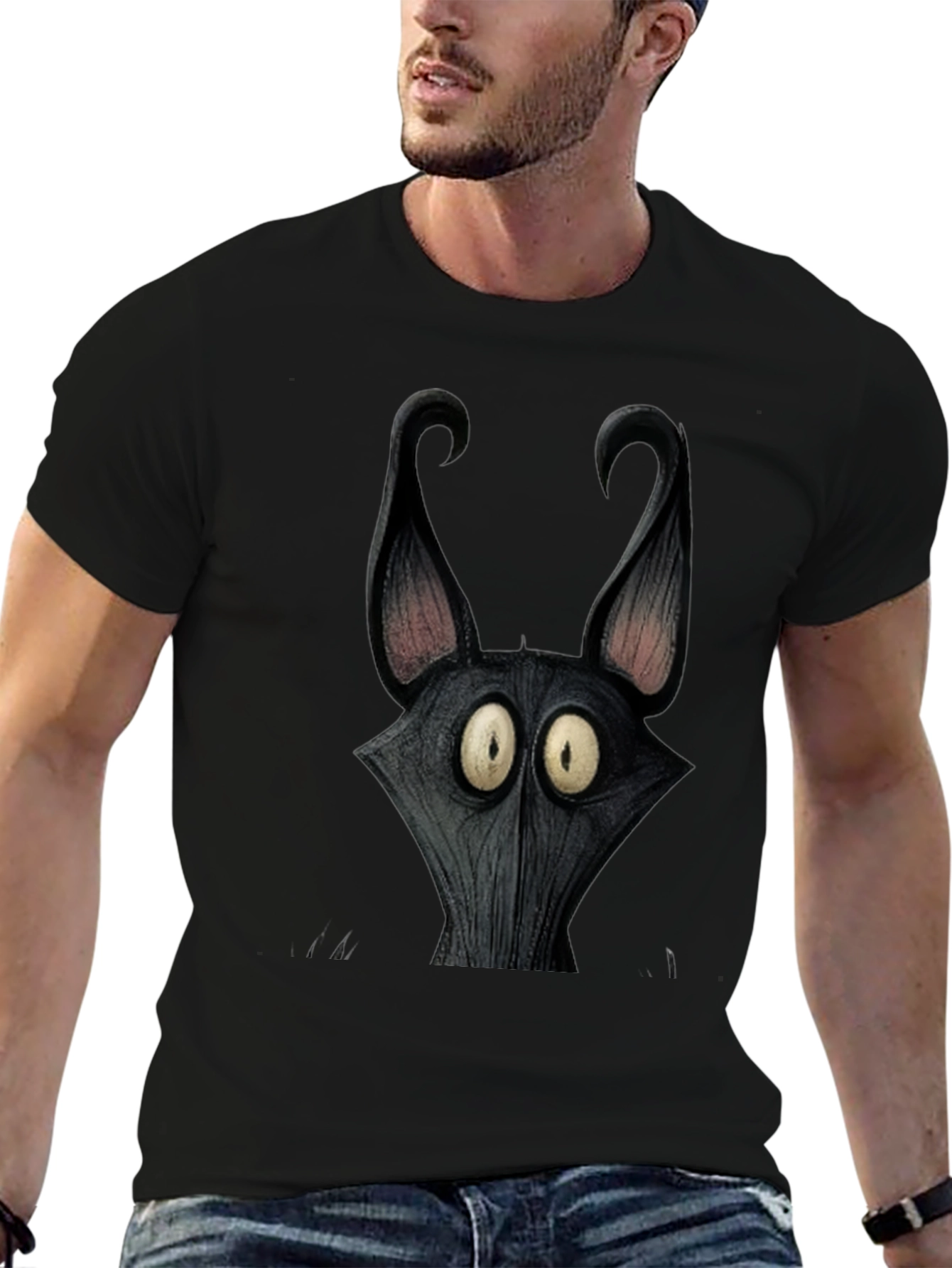 Mens Black Cartoon Character Graphic Tee