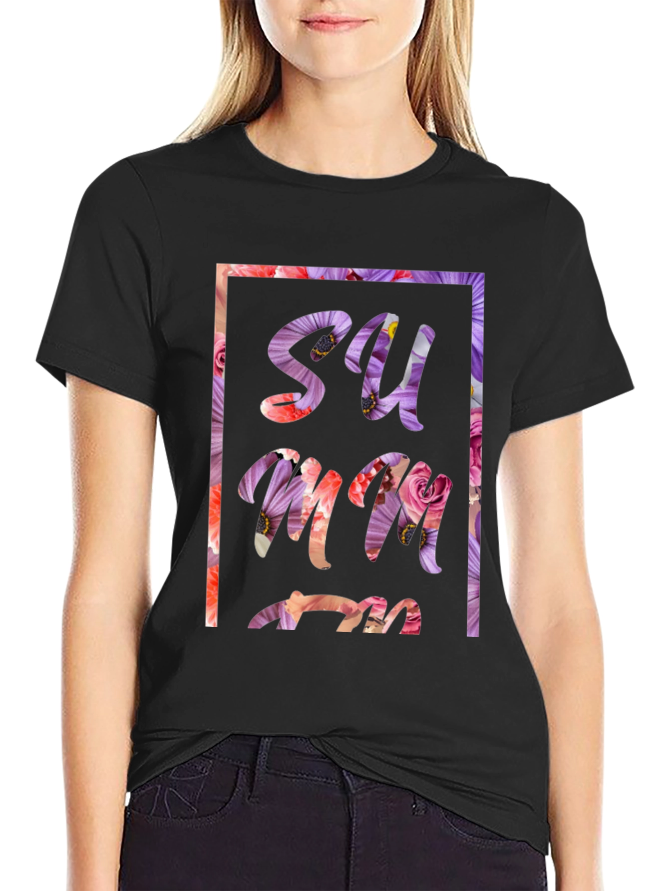 Floral Summer Graphic Tee - Black