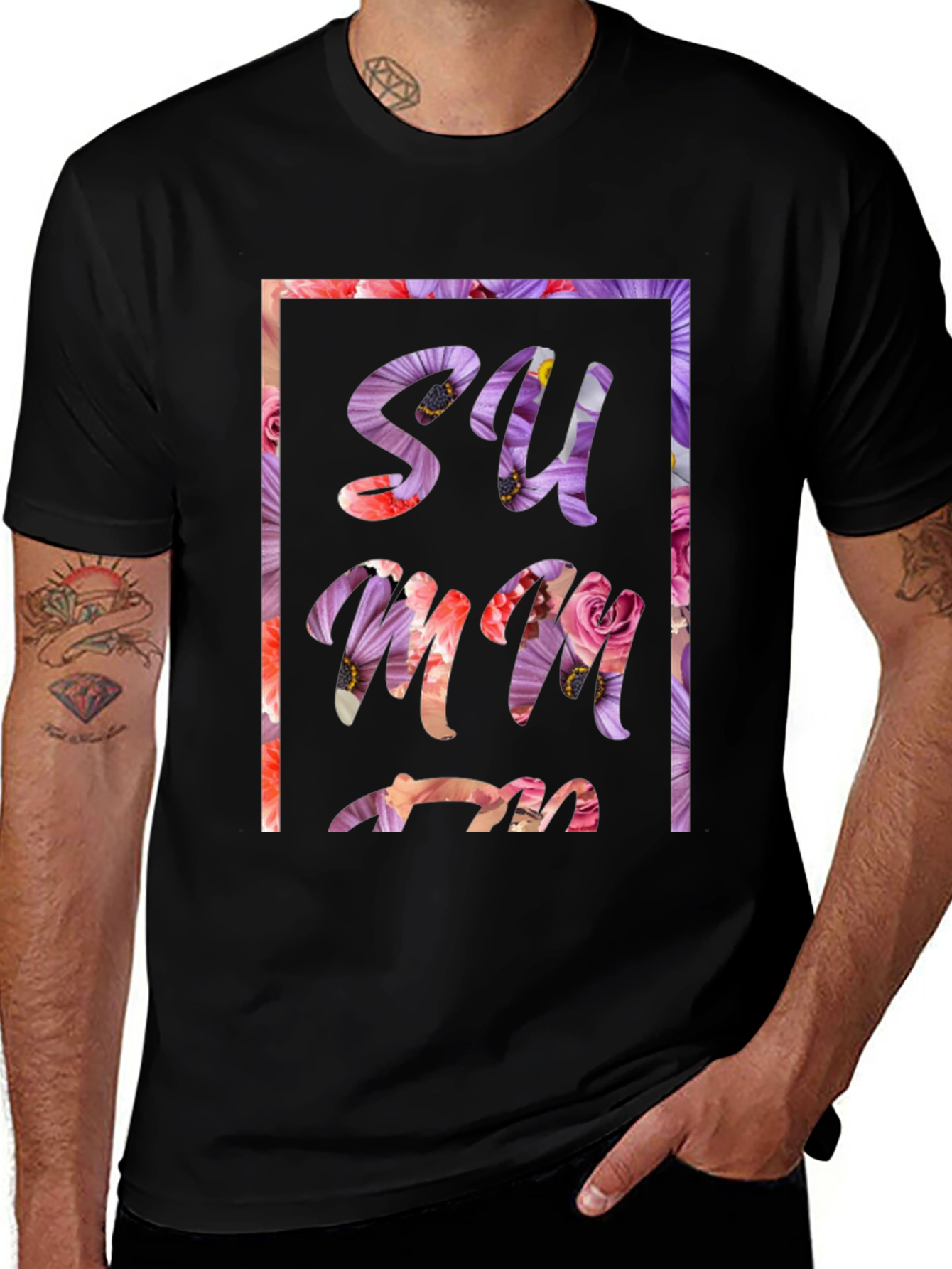 Floral Summer Graphic Tee - Black