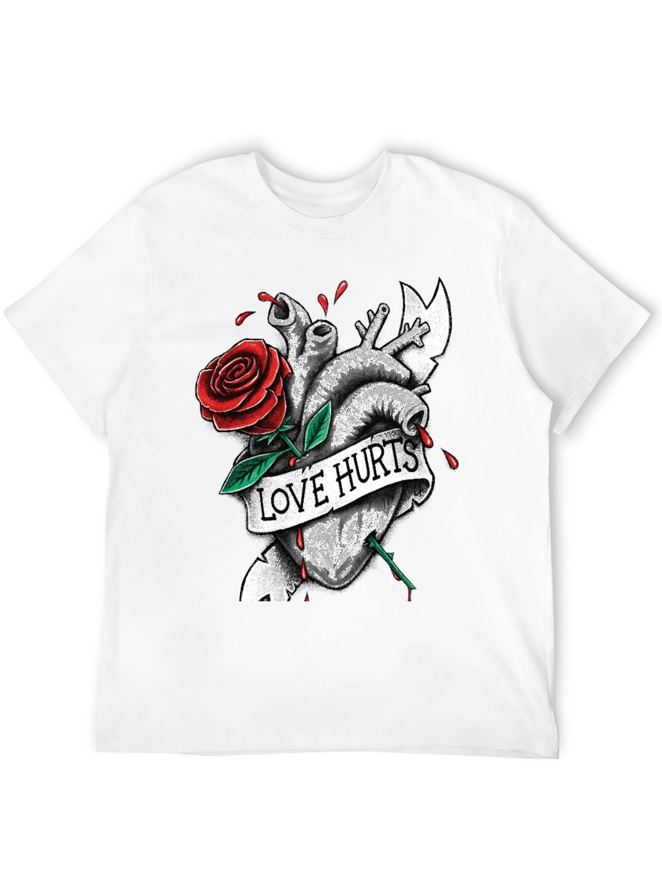 Love Hurts Heart & Rose Graphic T-Shirt