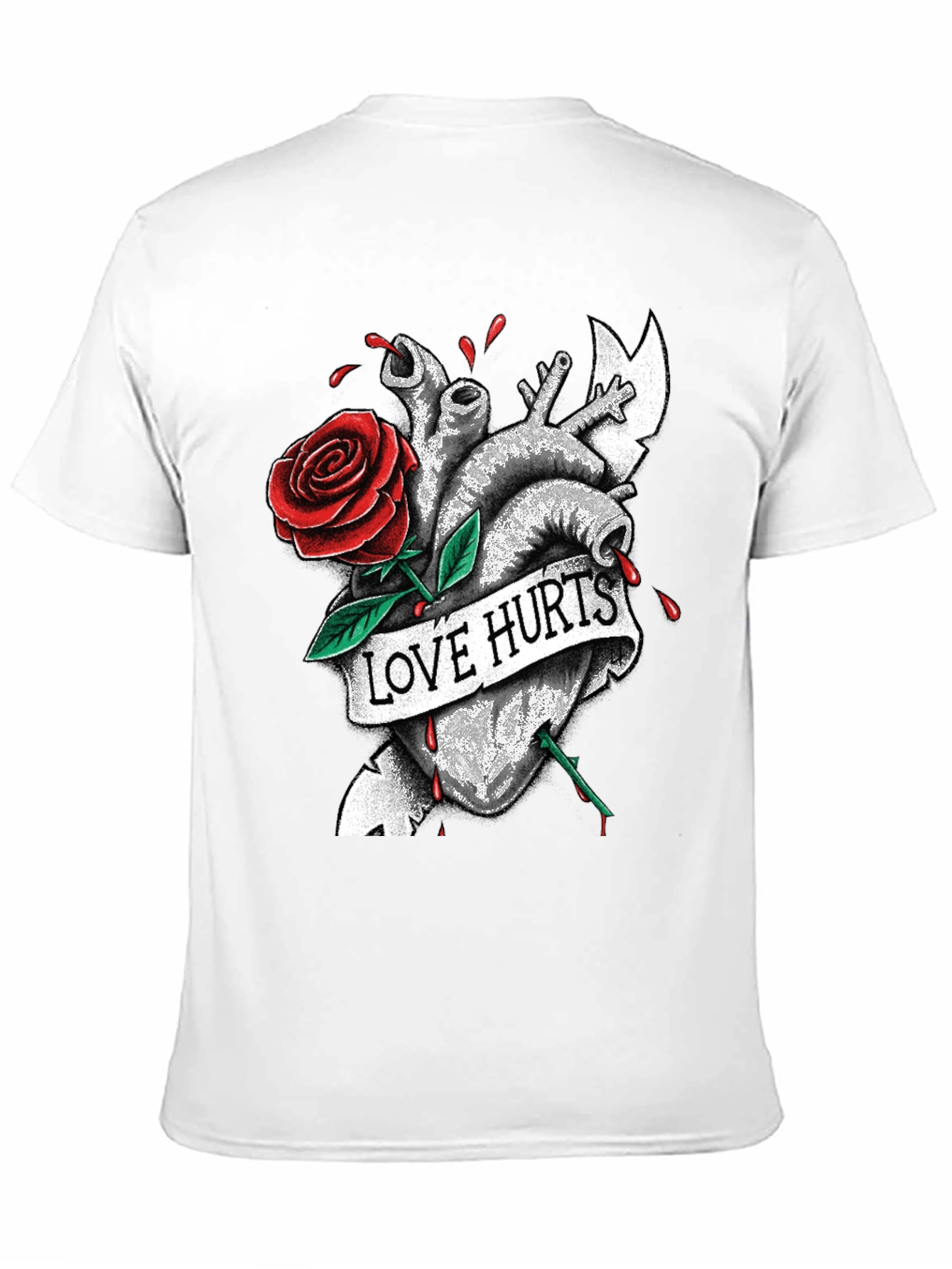 Love Hurts Heart & Rose Graphic T-Shirt