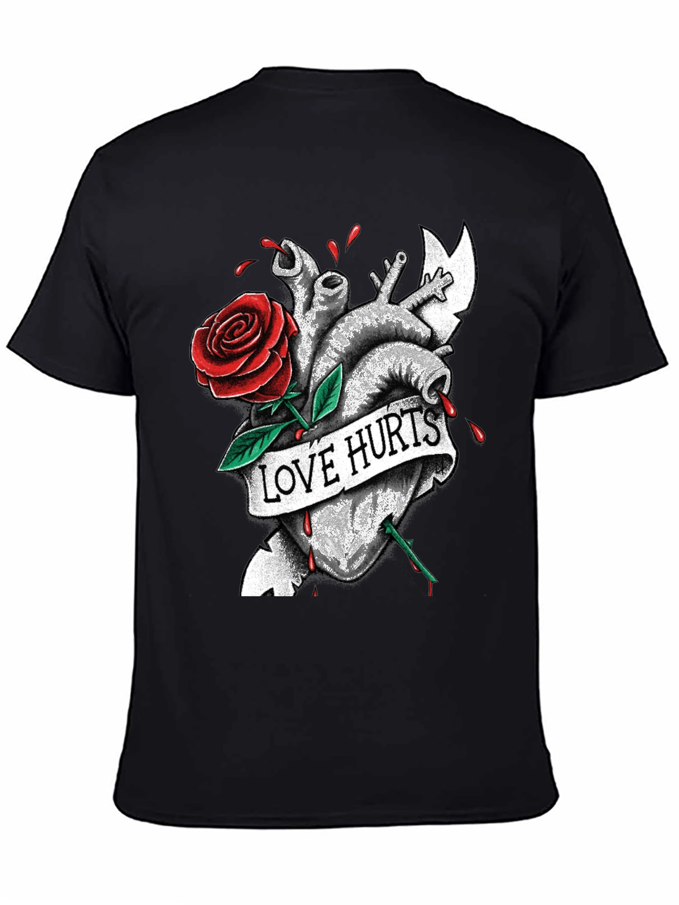 Love Hurts Heart & Rose Graphic T-Shirt