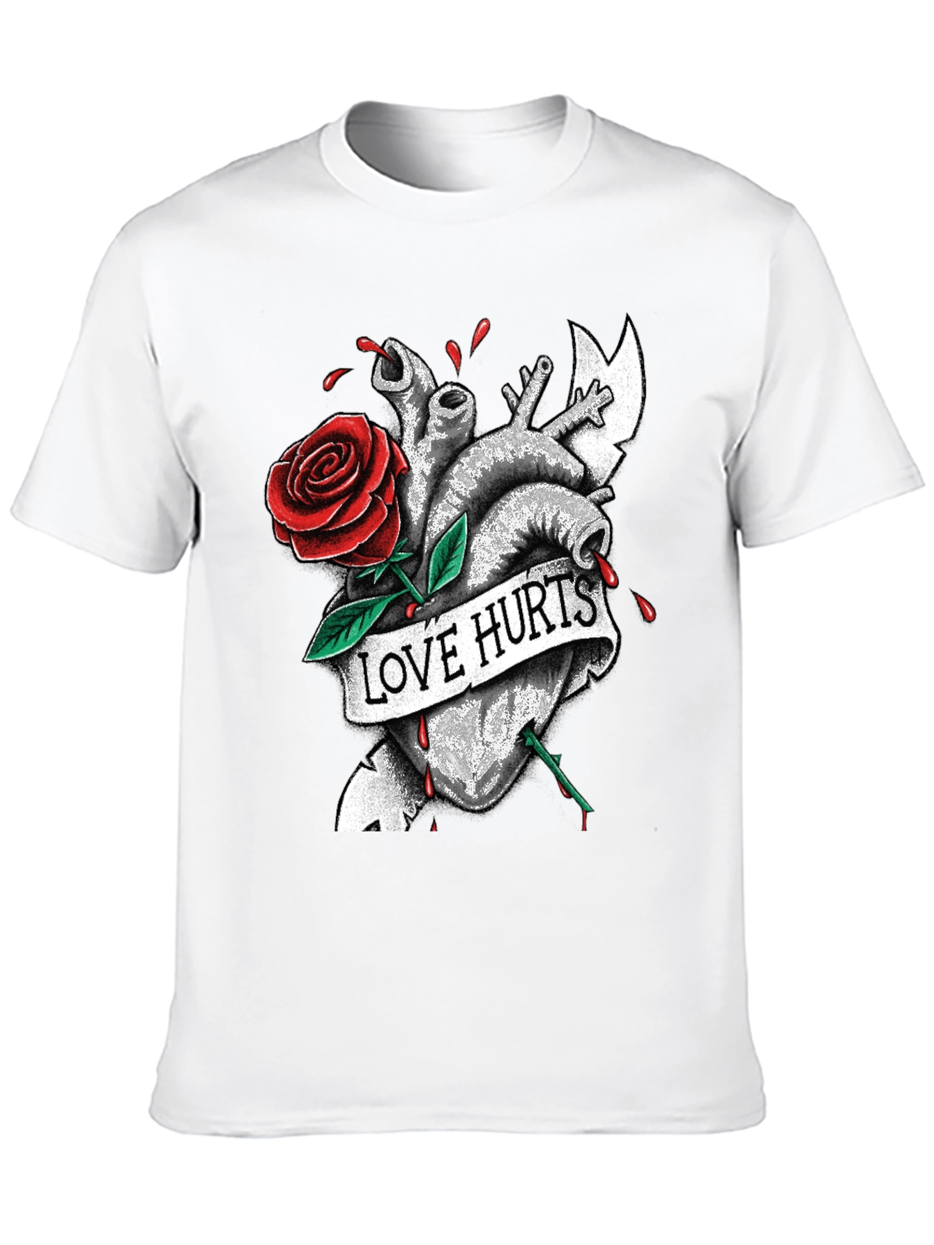 Love Hurts Heart & Rose Graphic T-Shirt