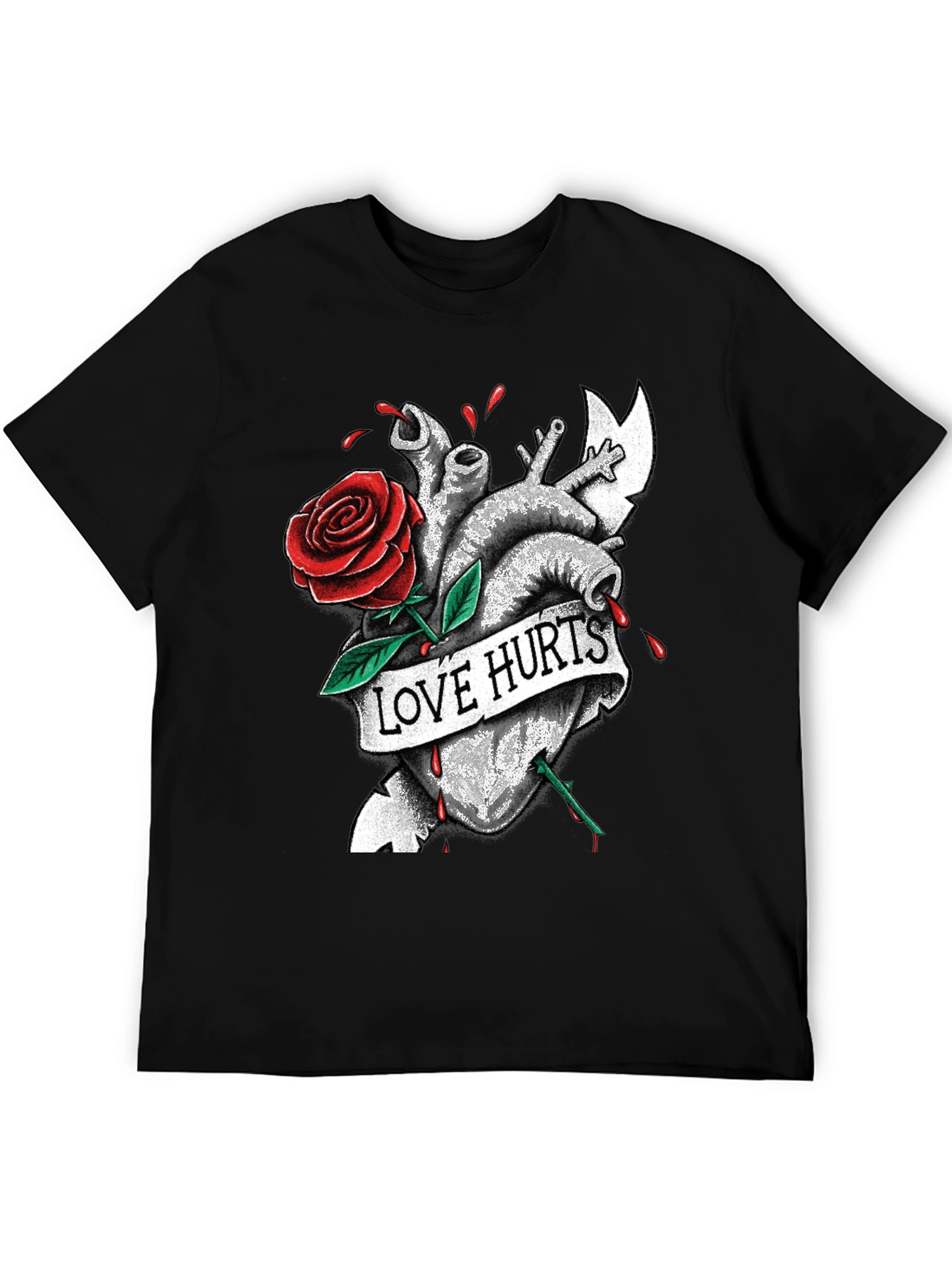 Love Hurts Heart & Rose Graphic T-Shirt